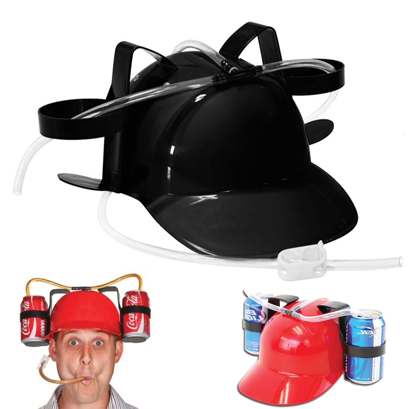 Beer Party Helmet, Helmet with Hose, Construction Helmet, Cup Holder, Beer Holder, with 2 Can Holders and Hydration Hose, Fun Carnival Party Item, Beer Helmet