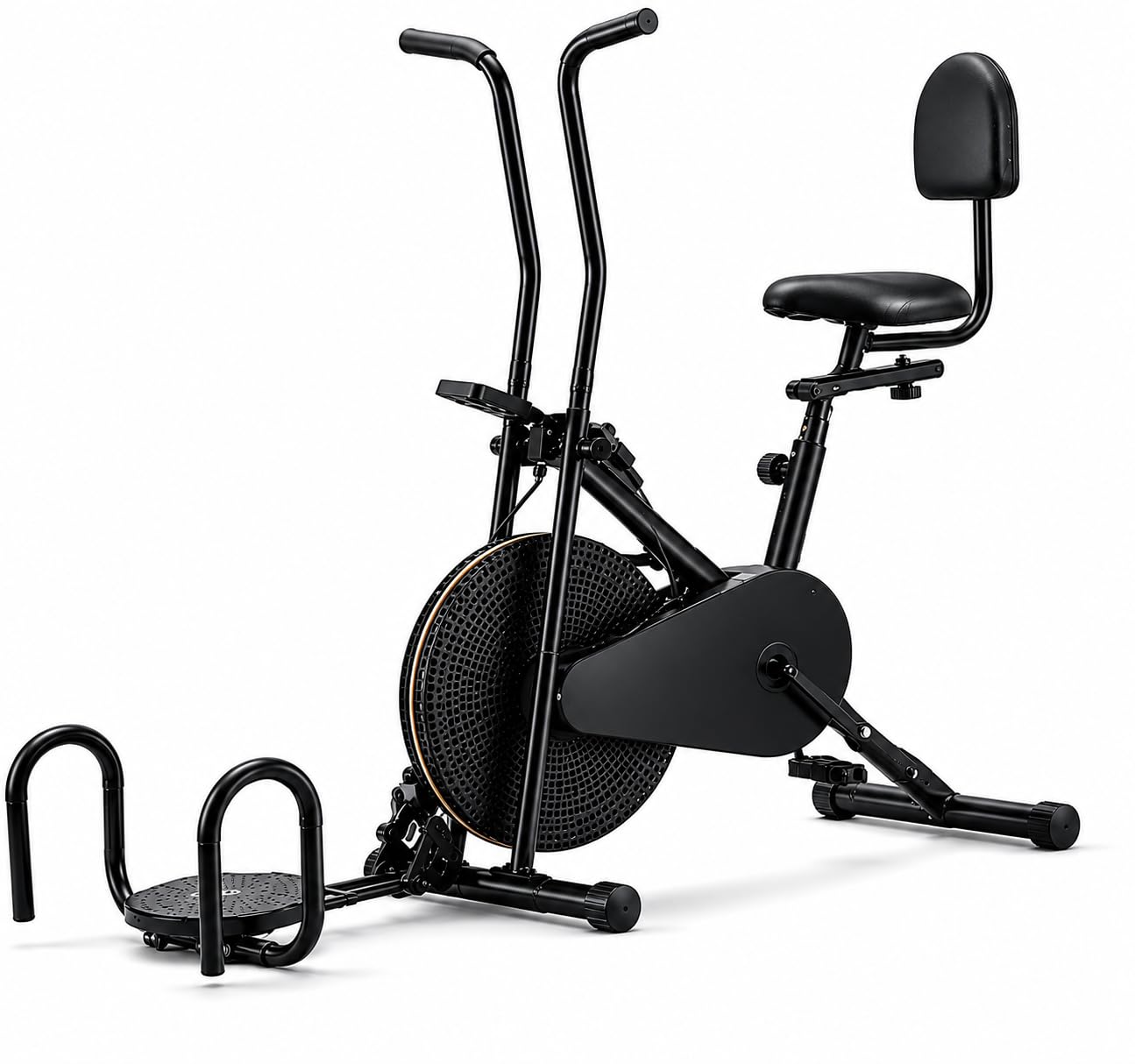 Air Bike Exercise Cycle with Back Support Seat, Twister and Push-Up Bar, Black, Home Gym Fitness Equipment-image-38