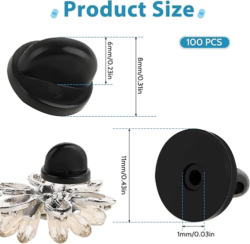 Miniatura 2 de 100 piezas de pasadores de goma, parte trasera de alfiler de solapa, parte trasera de goma de PVC, parte trasera de seguridad para broche, corbata,