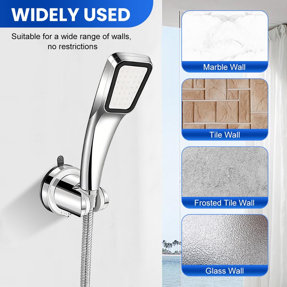Supporto per Soffione Doccia con Ventosa,Supporto Doccino Senza Forare,Porta Doccino Muro Universale,Porta Soffione Doccia Regolabile,Shower Head Holder per Fissare e Regolare - Argento