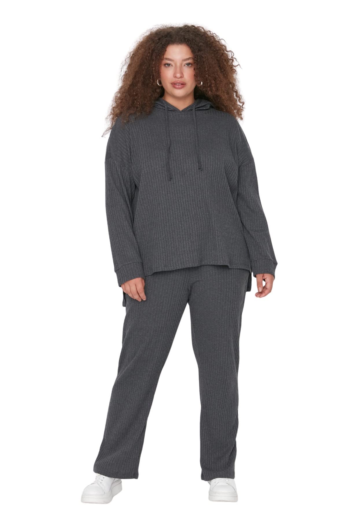 Trendyol Anthracite Hooded Knitted Bottom-Top Set TBBAW23CP00016