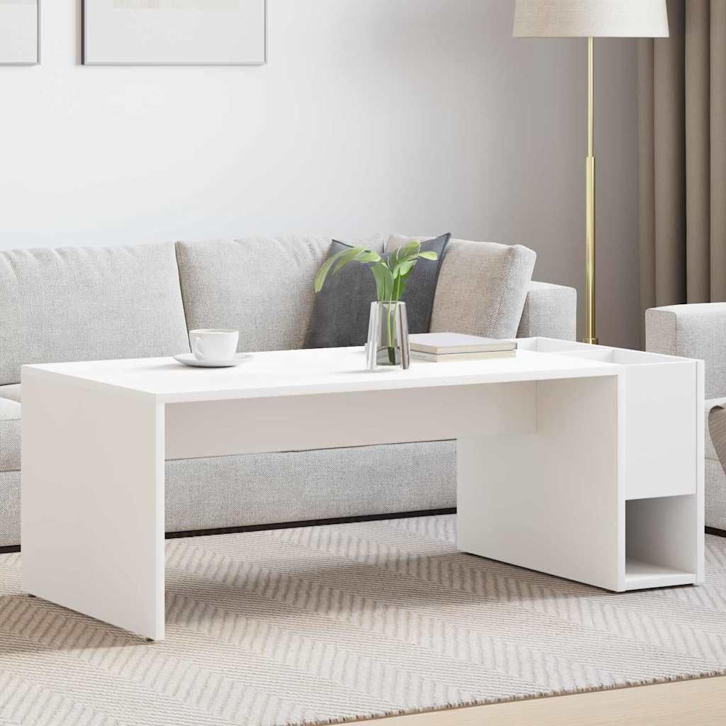 Mesa de centro blanca de madera 101,5 x 50 x 37 cm, rectangular, diseño moderno, mucho espacio de almacenamiento, resistente y duradera, para salón, dormitorio, oficina