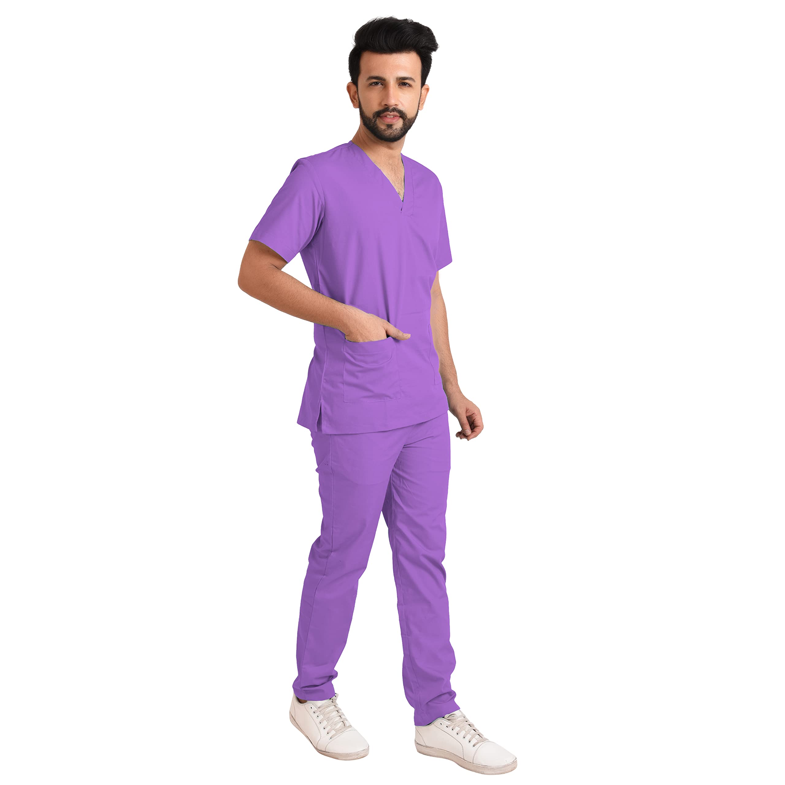 TrendyUniform Men's Regular Fit Polyester Cotton Scrub Suit for Componder| V-Neck Top and Drawstring Pant |Half Sleeves Hospital Uniform for Doctors, Nurses and Dentist, OT