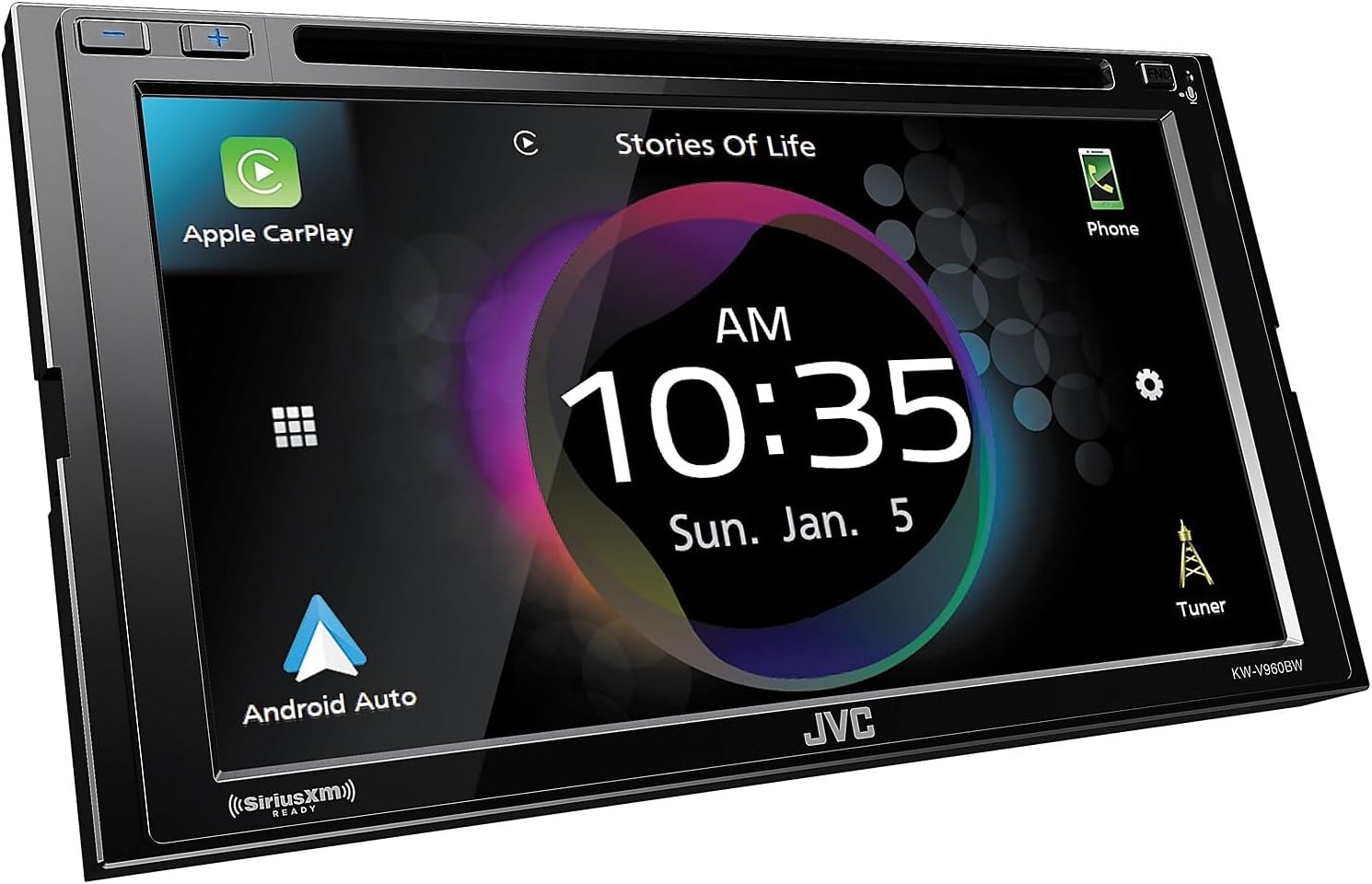 JVC KW-V960BW Built in Wi-Fi for Wireless CarPlay Android Auto, CD/DVD 6.8" LCD Touchscreen Display, AM/FM, Bluetooth, MP3 Player, USB Port, Double DIN, 13-Band EQ, SiriusXM, Class D Amp, Car Radio