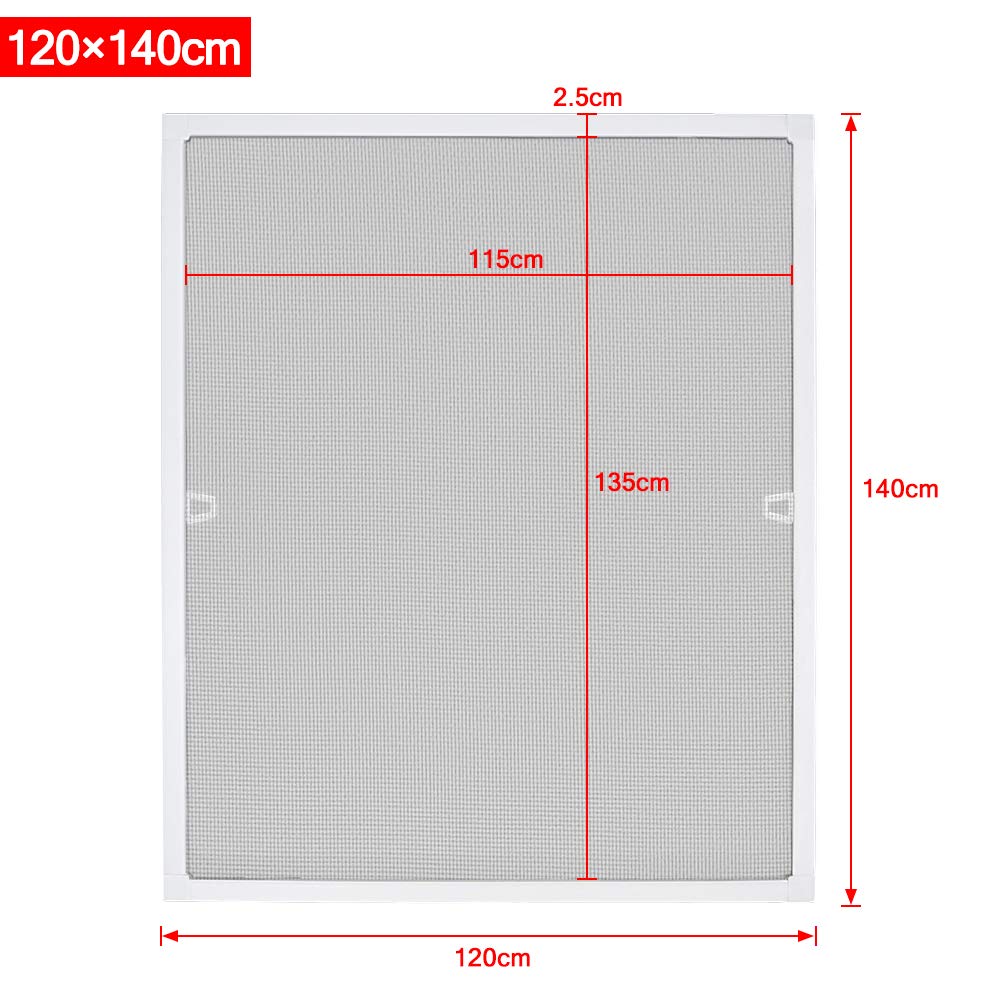 Mosquitera para ventanas sin agujeros, protección contra insectos, con marco de aluminio, protección contra mosquitos, para balcón, terraza, 120 x 140 cm, color blanco