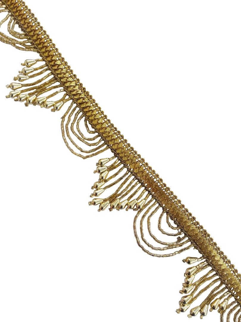 Garniture en perles dorées larme 5,1 cm pour sublimer vos rideaux et coussins