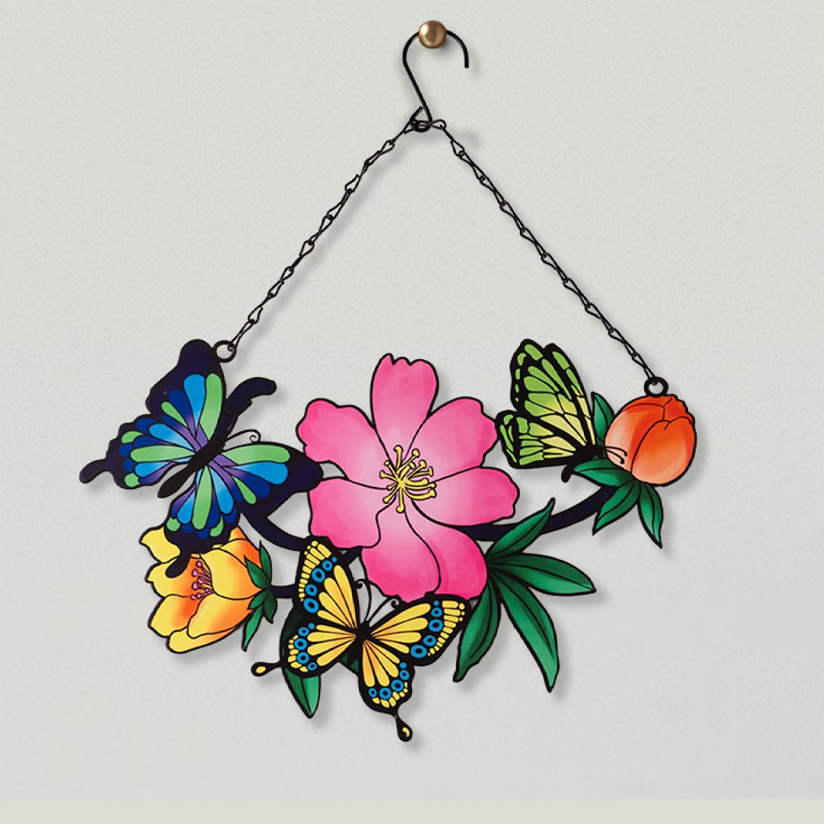 Jusimux Metal Butterfly and Flower Wall Art Decor for Your Patio, Garden, Fence Art Decor, Indoor and Outdoor Hanging，Gift for Family Friends