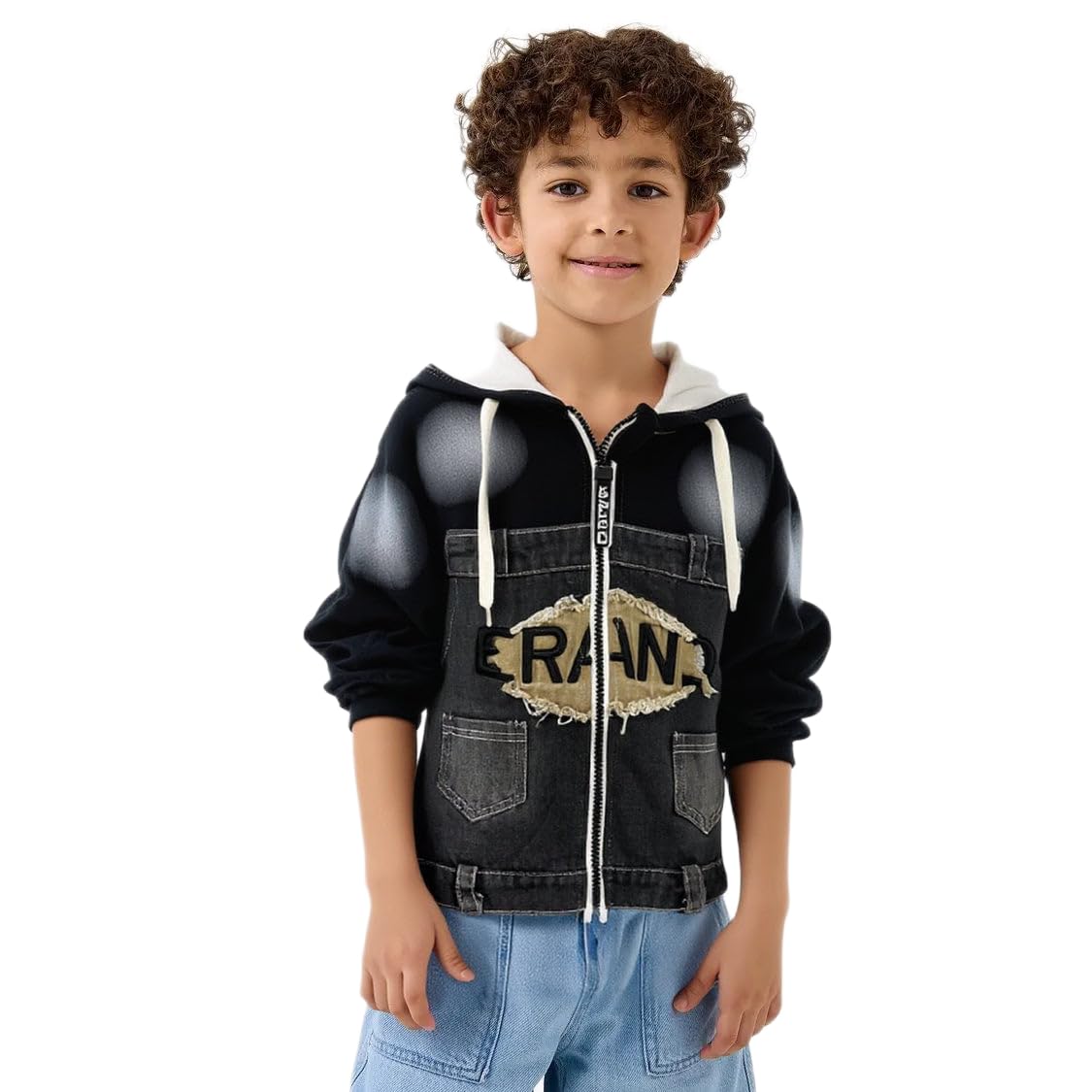 Denim Hoodie with Hooded Neckline-image-41