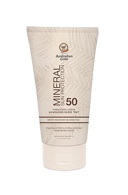 Australian Gold SPF 50 Mineral Sunscreen, 5 fl oz, Broad Spectrum Tinted Sunscreen, Gentle Protection for Every Shade, Vanishing Nude Tint, Blue Light Protection, Zinc Oxide 4% & Titanium Dioxide 4%