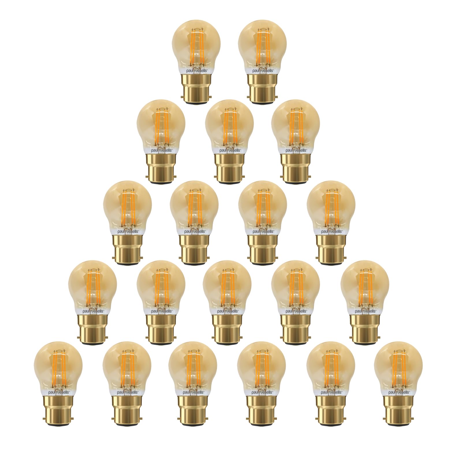 paul russells Dimmable Filament Golf Ball LED Bulbs, Bayonet Cap, B22, BC, 4.5Watt 423LM G45 40w Equivalent, Mini Globe 2200K Amber, Energy Saving, Decorative Chandelier Lamps, Pack of 20