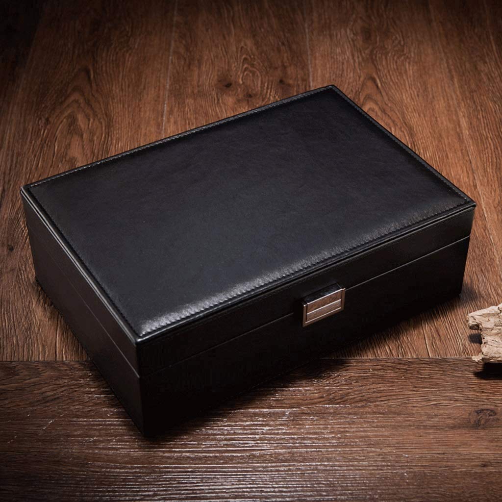 Uhrenbox, Uhren-Organizer aus PU-Leder und Vitrine für Schmuck oder Ringe mit Glasdeckel Present