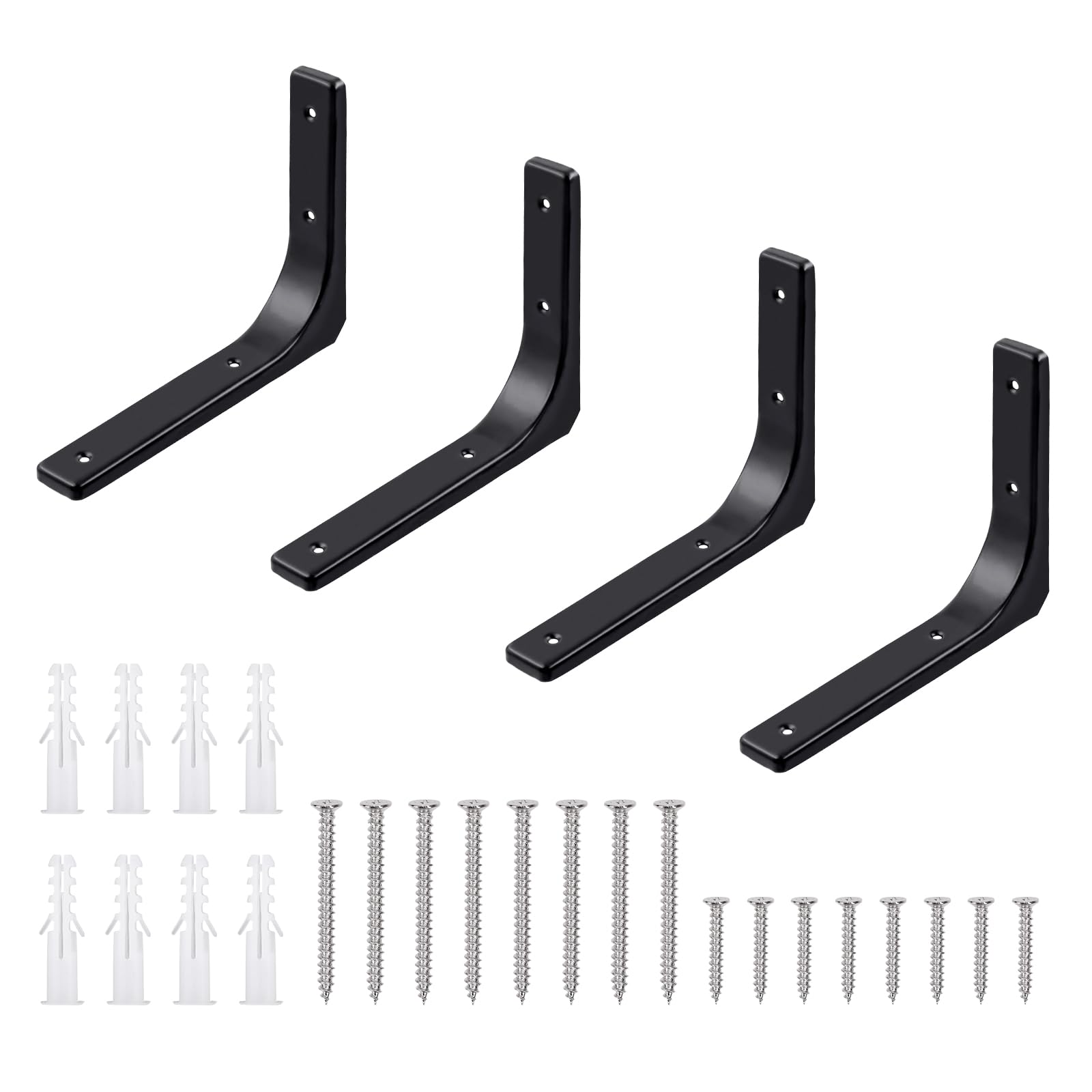 Tanstic 4 Pack 6 Inch L Shape Shelf Brackets, Heavy Duty Decorative Shelf Brackets Wall Floating Shelf Bracket, L Corner Brace Angle Brackets Shelf Support with Screws for DIY Shelving(Black)