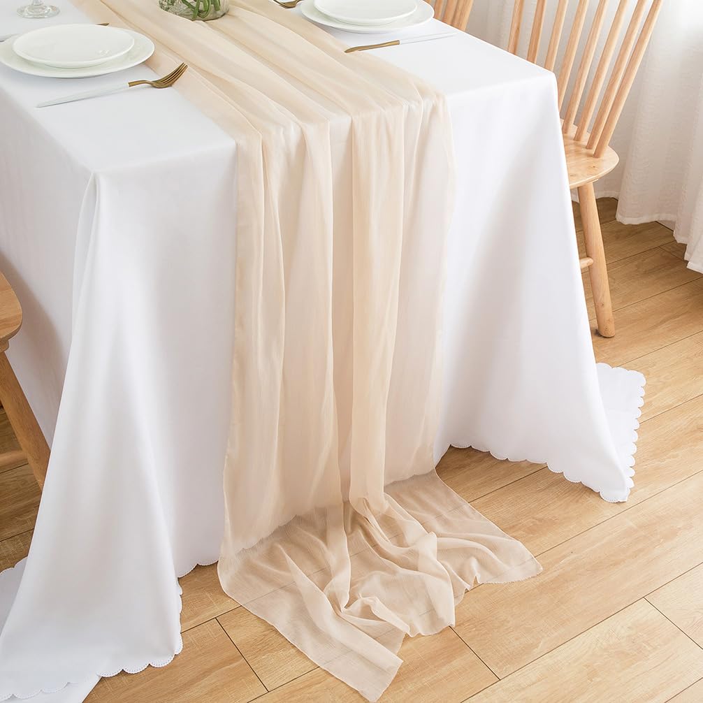 CHUQING Tischläufer Chiffon Natural Beige dünner Table Runner Tischband für Geburtstage Hochzeiten,Champagner,70 x 400 cm