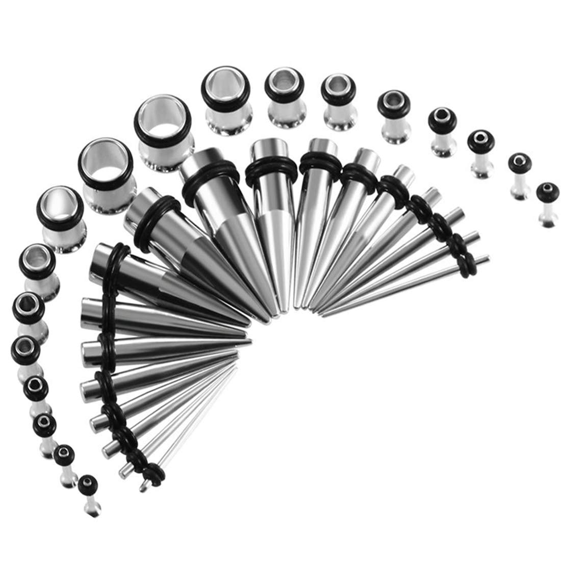 Ear Stretchers Stretching Tunnels Kit 18Pcs Ear Tapers with Double O-ring + 18Pcs Flesh Tunnel Stainless Steel Single Flared 1.6mm-10mm