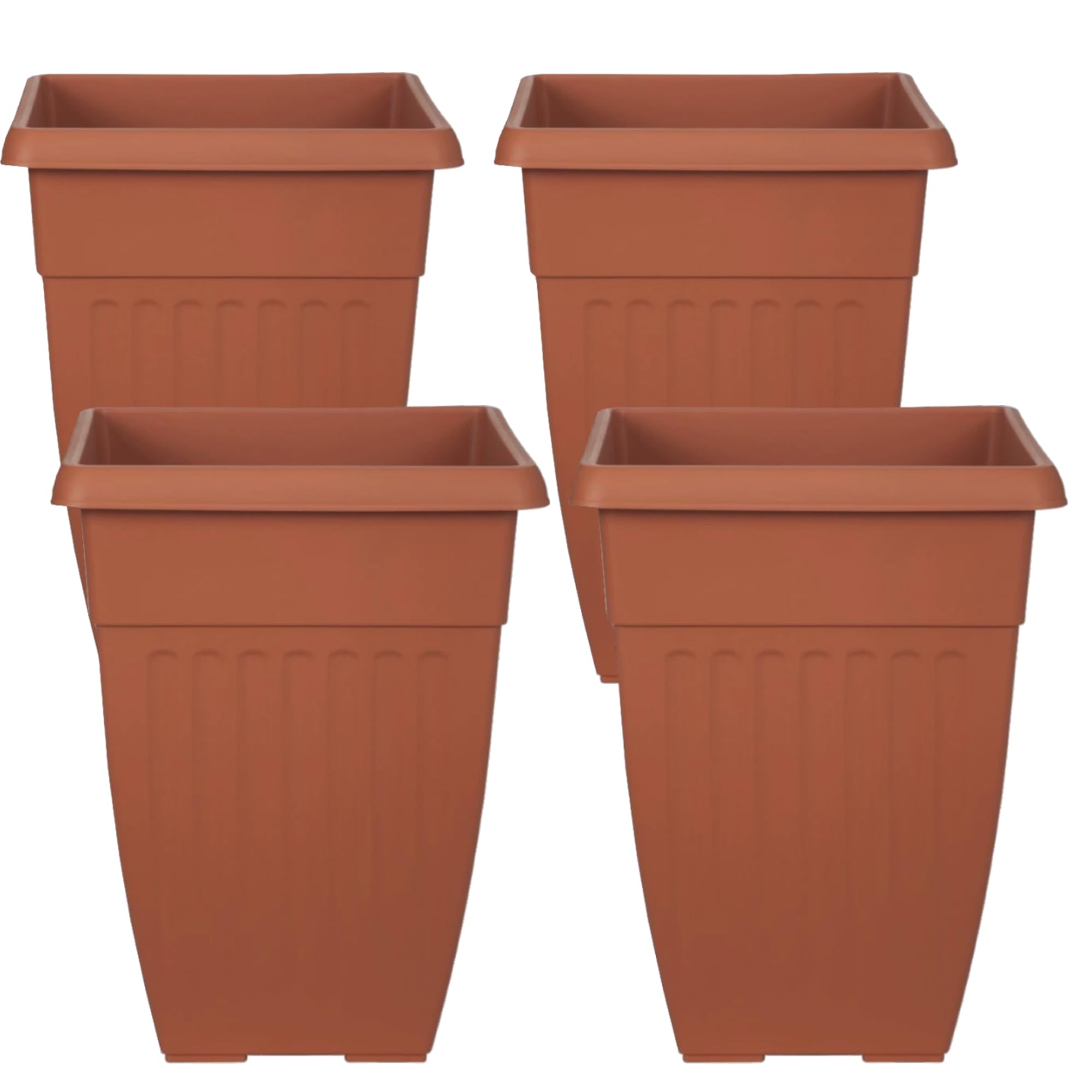 KetoBarrow Large Tall Planter Square Plastic Garden Flower Plant Pot for Patio Garden or Indoor Plants Terracotta 42cm (4)