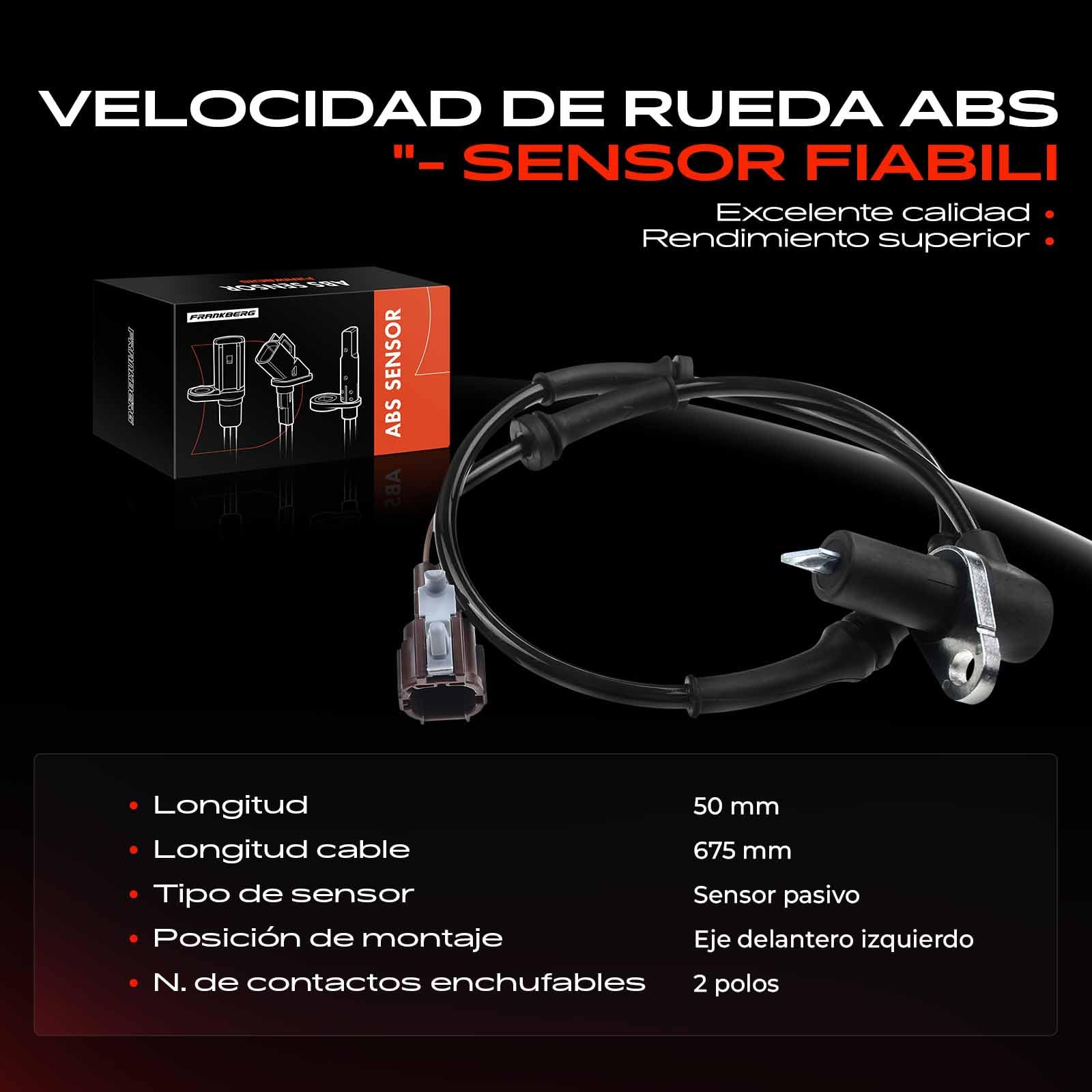 Frankberg Sensor de velocidad de ruedas Sensor ABS 2 Polos Compatible con Terrano II R20 24 4WD 27 TDi 4WD 30 Di 4WD 2002-2007 Replace# 479110X800