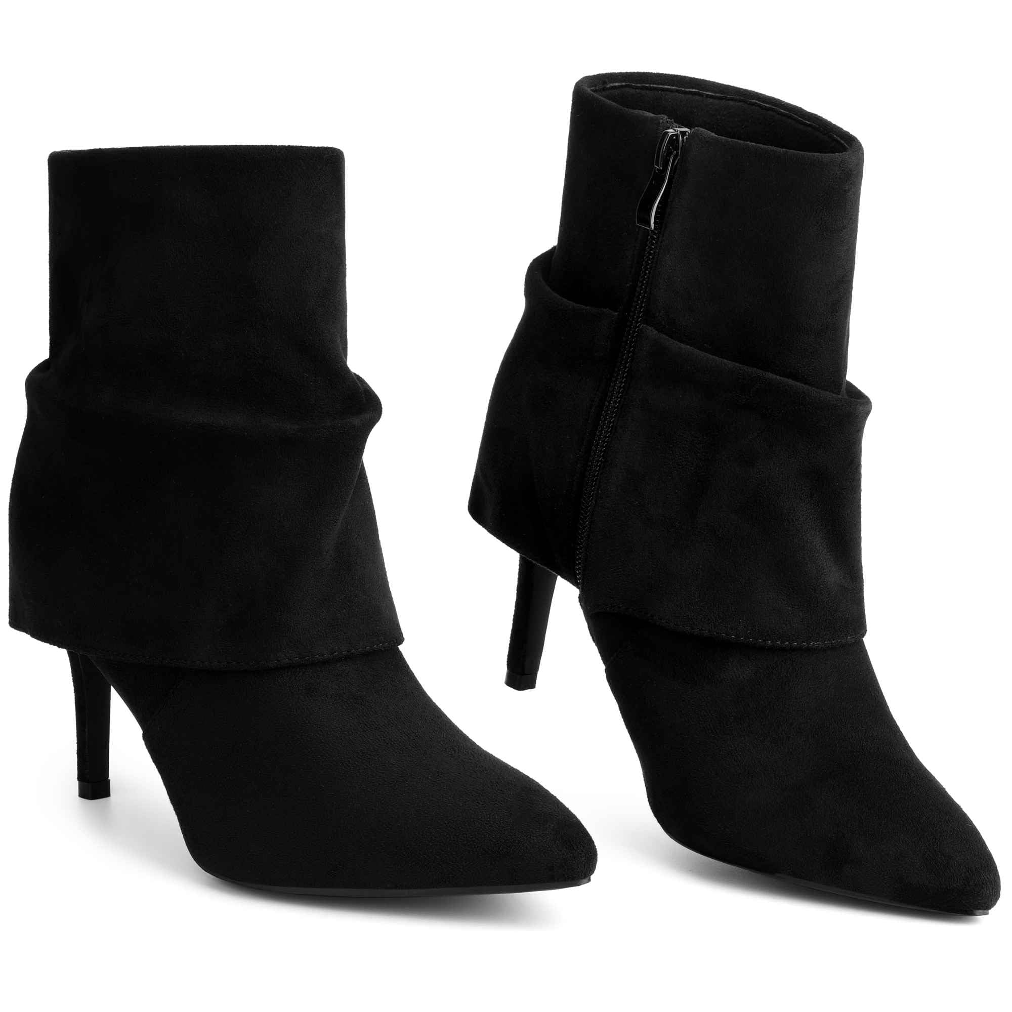 Perphy Pointed Toe Fold Over Stiletto Heel Slouch Ankle Boots for Women