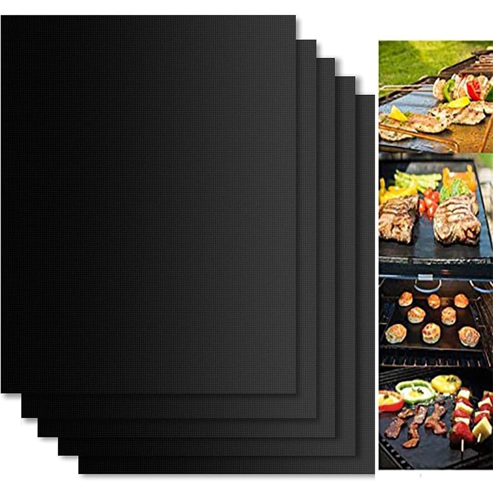 5PCS BBQ Grill Mat,Non Stick BBQ Baking Mats Universal Oven Liners Reusable,Washable,Teflon,Heat Resistant Barbecue Sheets Indoor Outdoor BBQ Works On Gas Charcoal Electric Grill Sheets