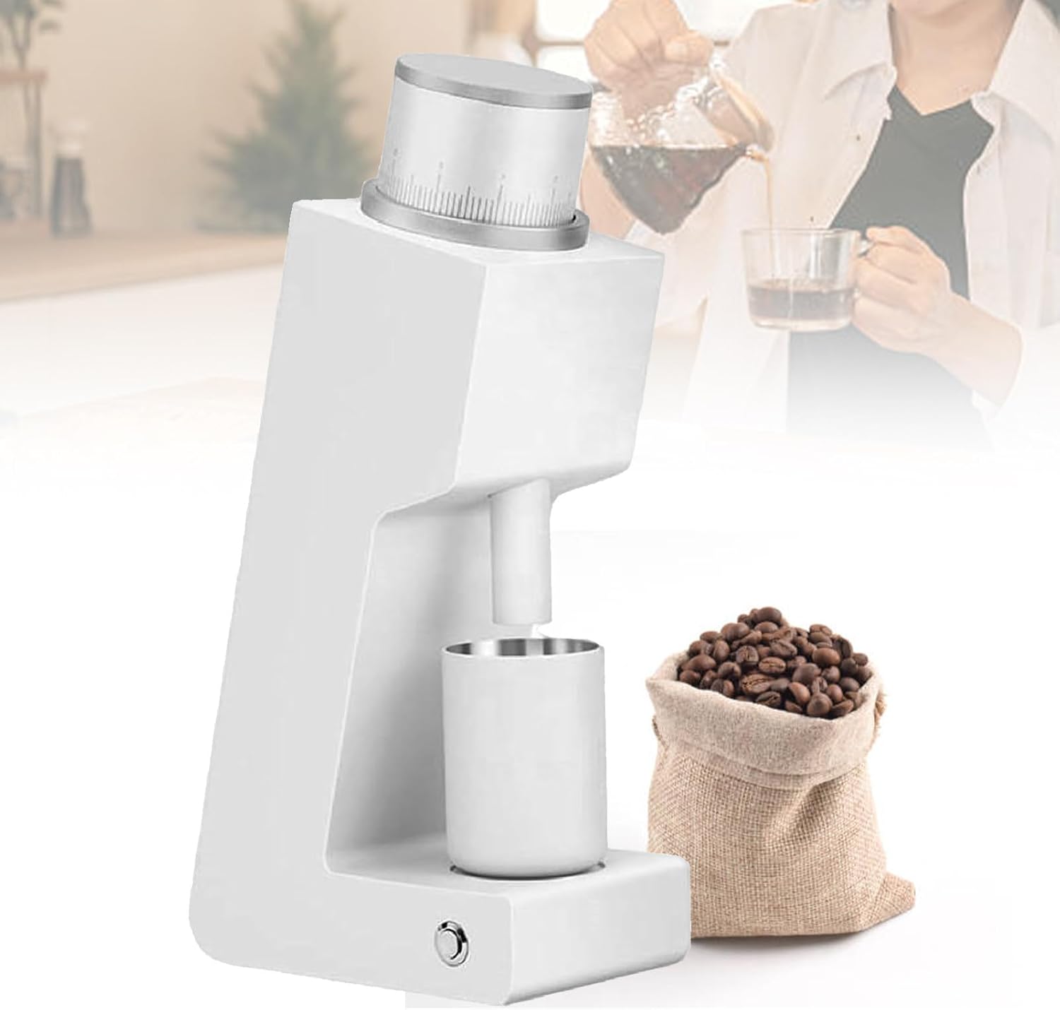 Electric Coffee Grinder, with Stainless Steel Hexagonal Grinding Disc, Adjustable Grinding, for Home Use White