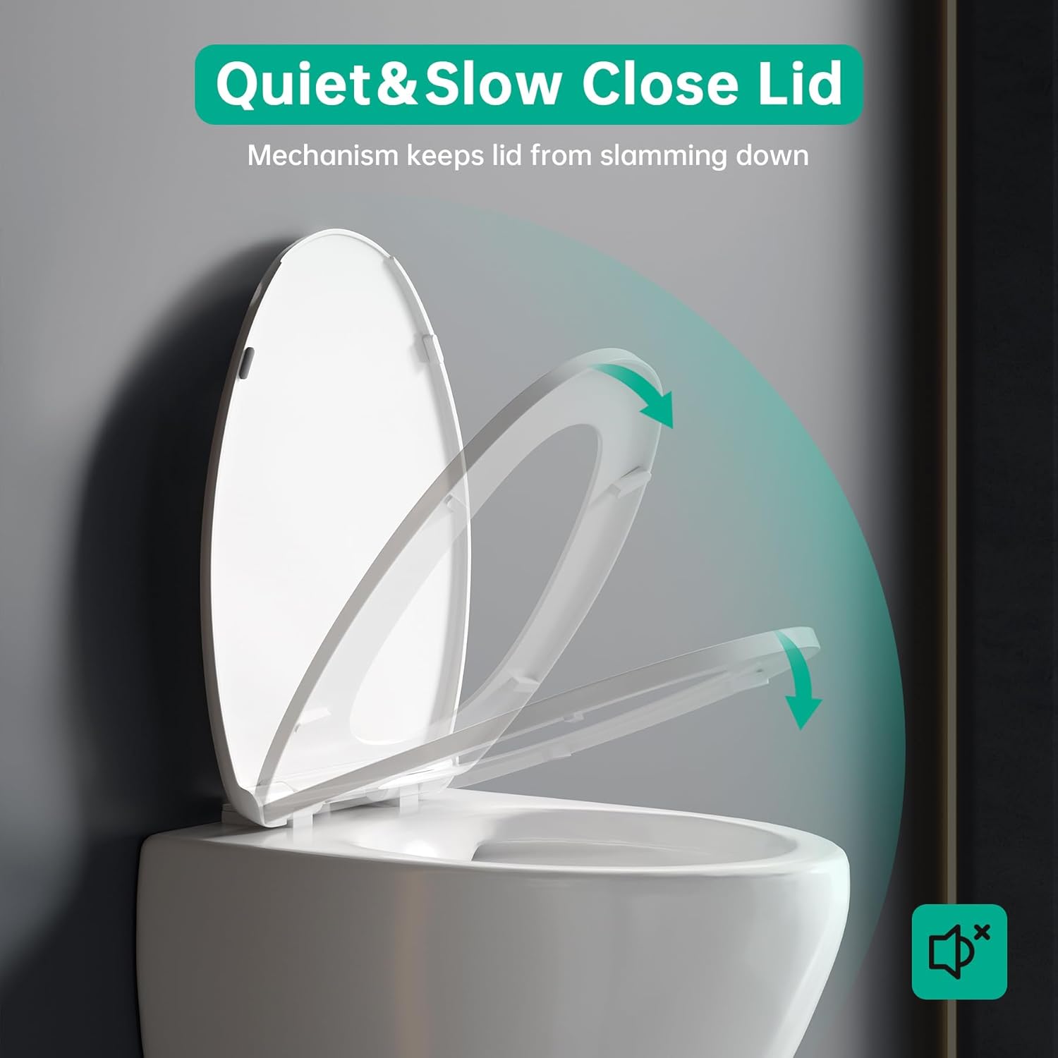 Toilet Seat Elongated, Toilet Seats with Cover Quiet Close, Never Loosen Bumpers, Easy Removing and Cleaning, White, 18.5"L x 14"W