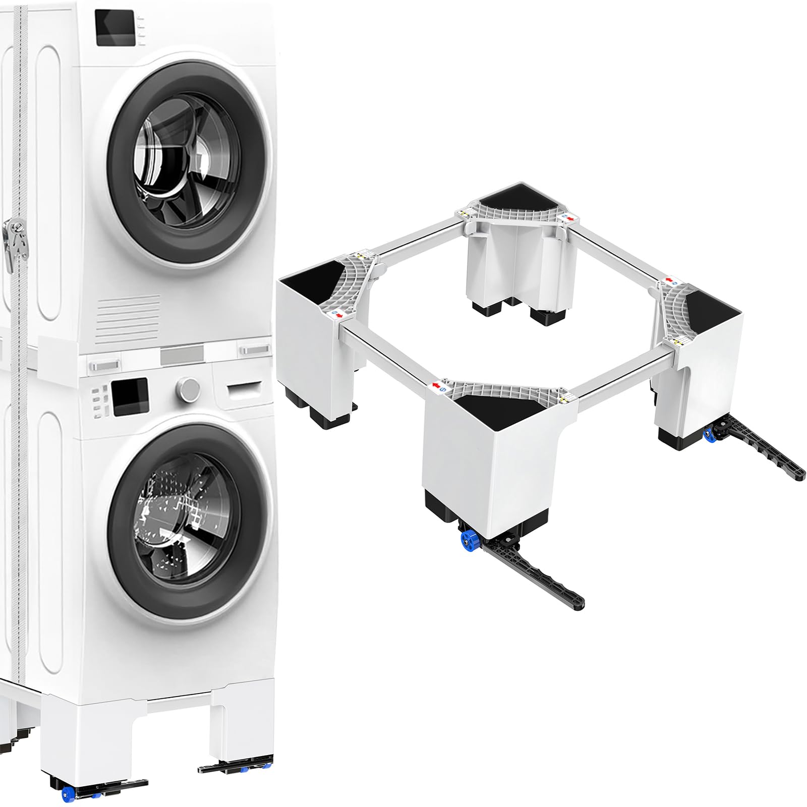 NIUXX base universal para lavadoras, carro de transporte de rodillos, función antivibración, frenos ajustables, ajustable en tamaño, para lavadoras y secadoras apiladas de 42-69 cm, Carga de 400 kg — view 11