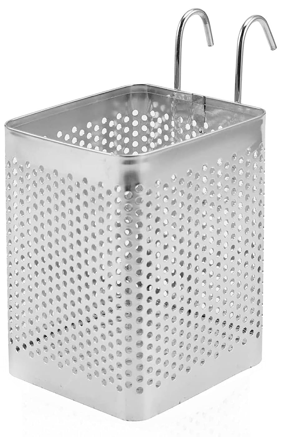 Dishwasher Chopstick Basket – 2.87" x 2.87" x 4" Stainless Steel Utensil Holder | Rust-Resistant Perforated Caddy with Hooks for Organizing Chopsticks, Straws, Teaspoons, and Small Kitchen Tools