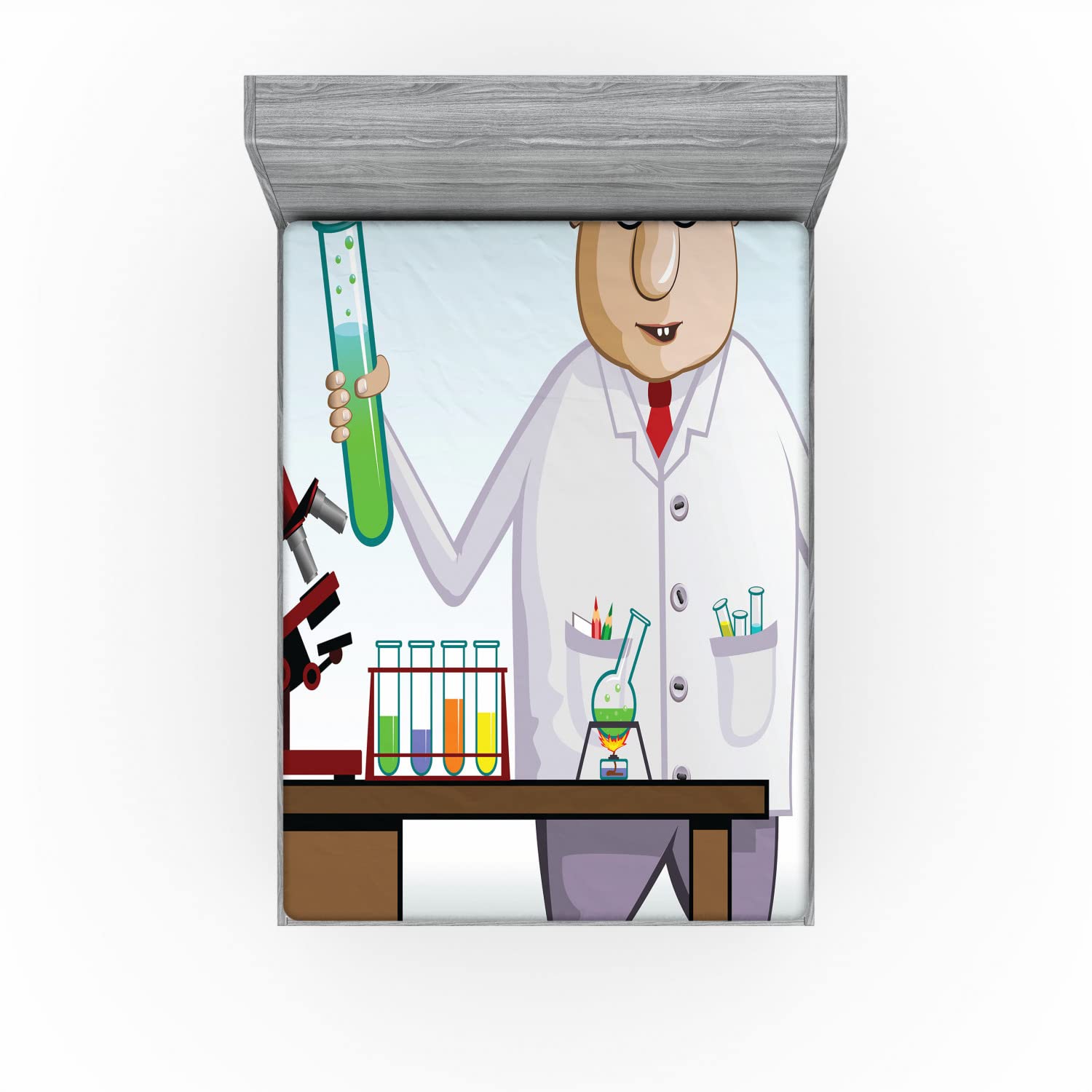 Ambesonne Lab 2 Pack Fitted Sheet, Scientist Chemist Test Tubes, Bed Cover All-Round Elastic Deep Pockets 2 Pieces, Package Contains 2 Queen Size Fitted Sheets, White Brown