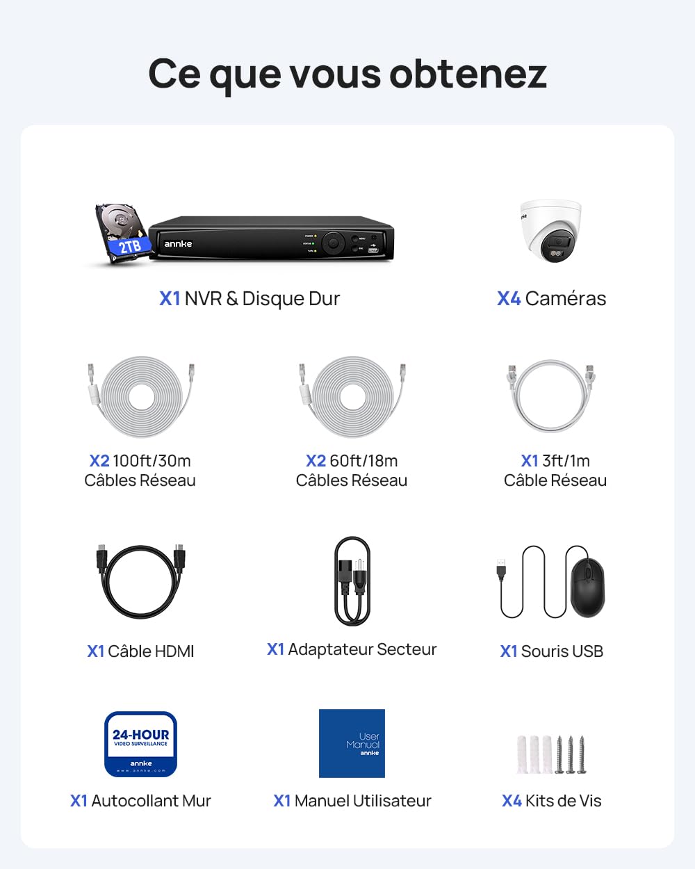 ANNKE Kit de Vidéosurveillance PoE 12MP, NVR 8 Canaux avec HDD 2To