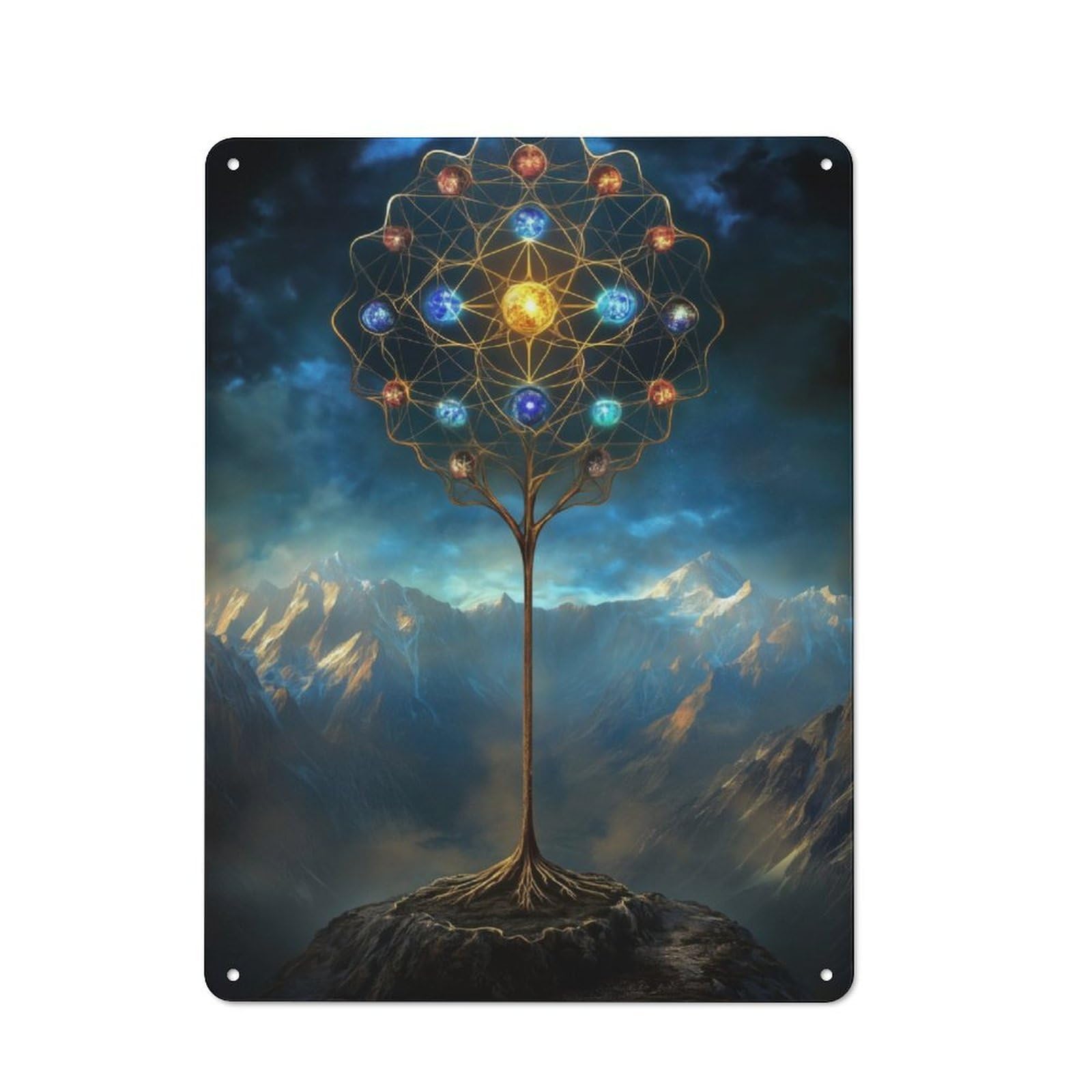 Bistro Style Mystical Tree of Orbs Decorative Metal Plaque 40x30cm, Bistro Wall Plaque for Tea Room, Shop Wall Or Breakfast Area