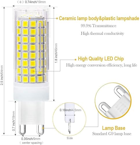 Miniatura 5 de Bombillas LED G9, 8 W, 75 W, 100 W, bombillas halógenas de repuesto equivalentes a 850 lm, bombillas LED G9 regulables, AC110 V, 120 V, 130 entrada