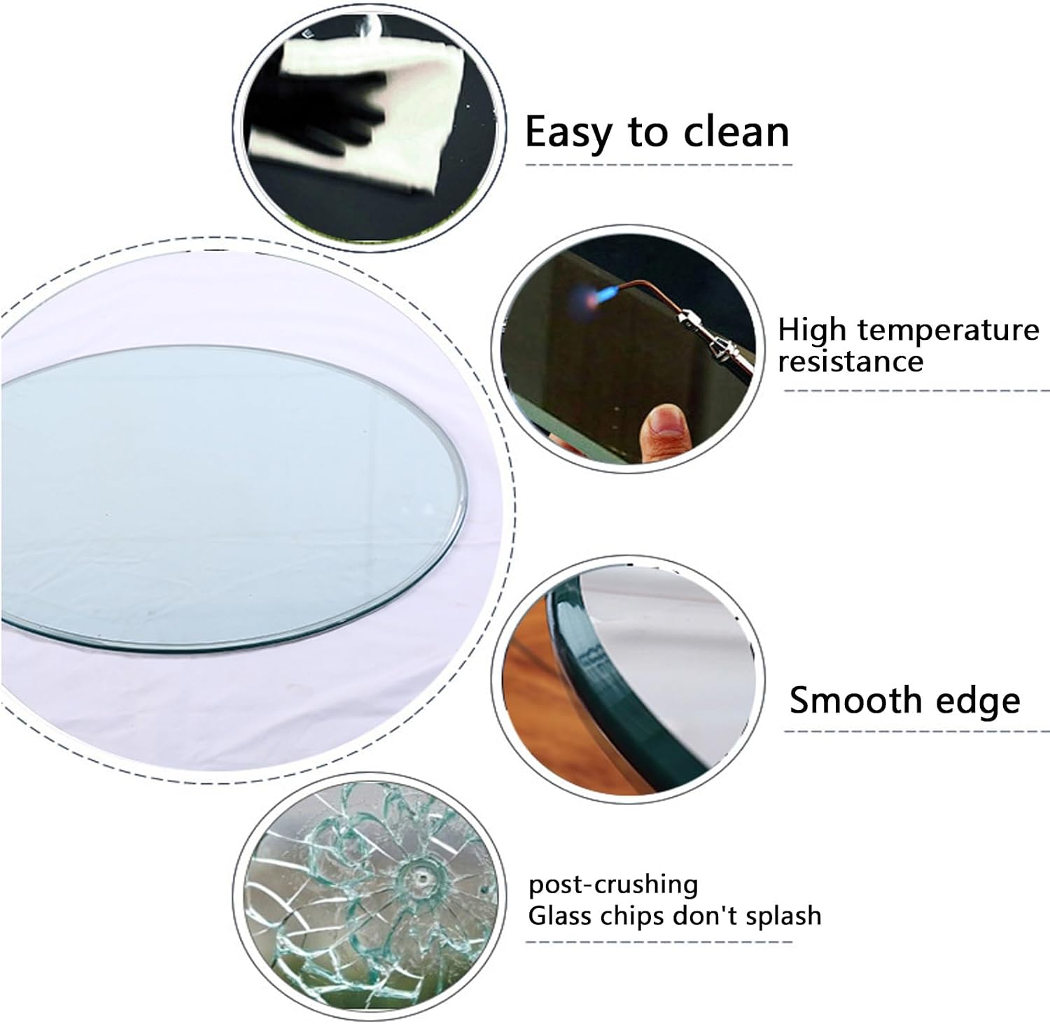 Tempered Glass Table Top - Round Patio Glass Table Top, Glass Table Top Clear Tempered High Temperature Resistance, for Dining Table, Coffee Table, Home，Office(100cm(39IN))