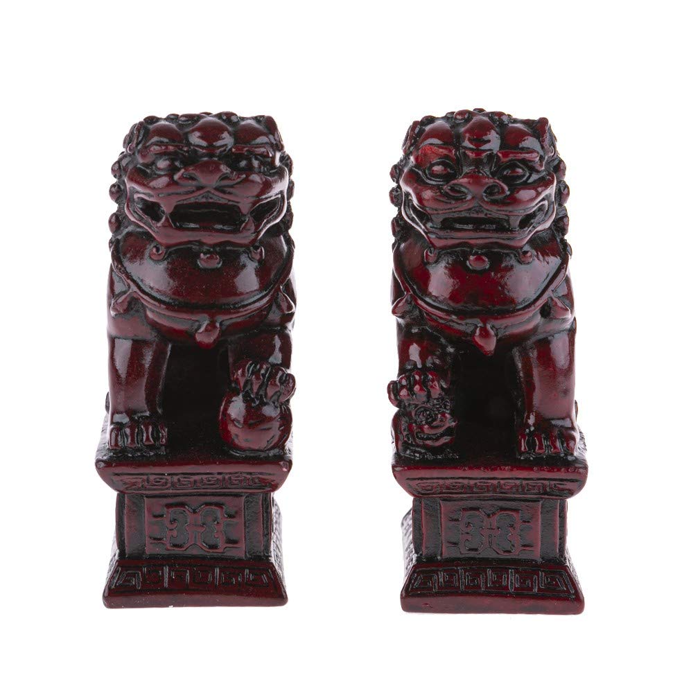 lachineuse - Statuetka chińskich lwów czerwona – 2 figurki fu psów – 10,5 x 6 x 4 cm – azjatycka chińska dekoracja – Feng Shui dekoracja do domu, biura, wnętrz, pomysł na prezent Chiny Azja