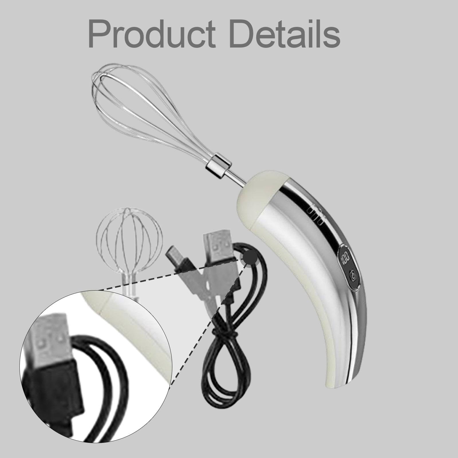 LOVIVER Batidora de Mano eléctrica inalámbrica con espumador de Leche, Multifuncional, con 5 velocidades Ajustables, Ideal para Hornear Pasteles y Preparar, Blanco Plateado