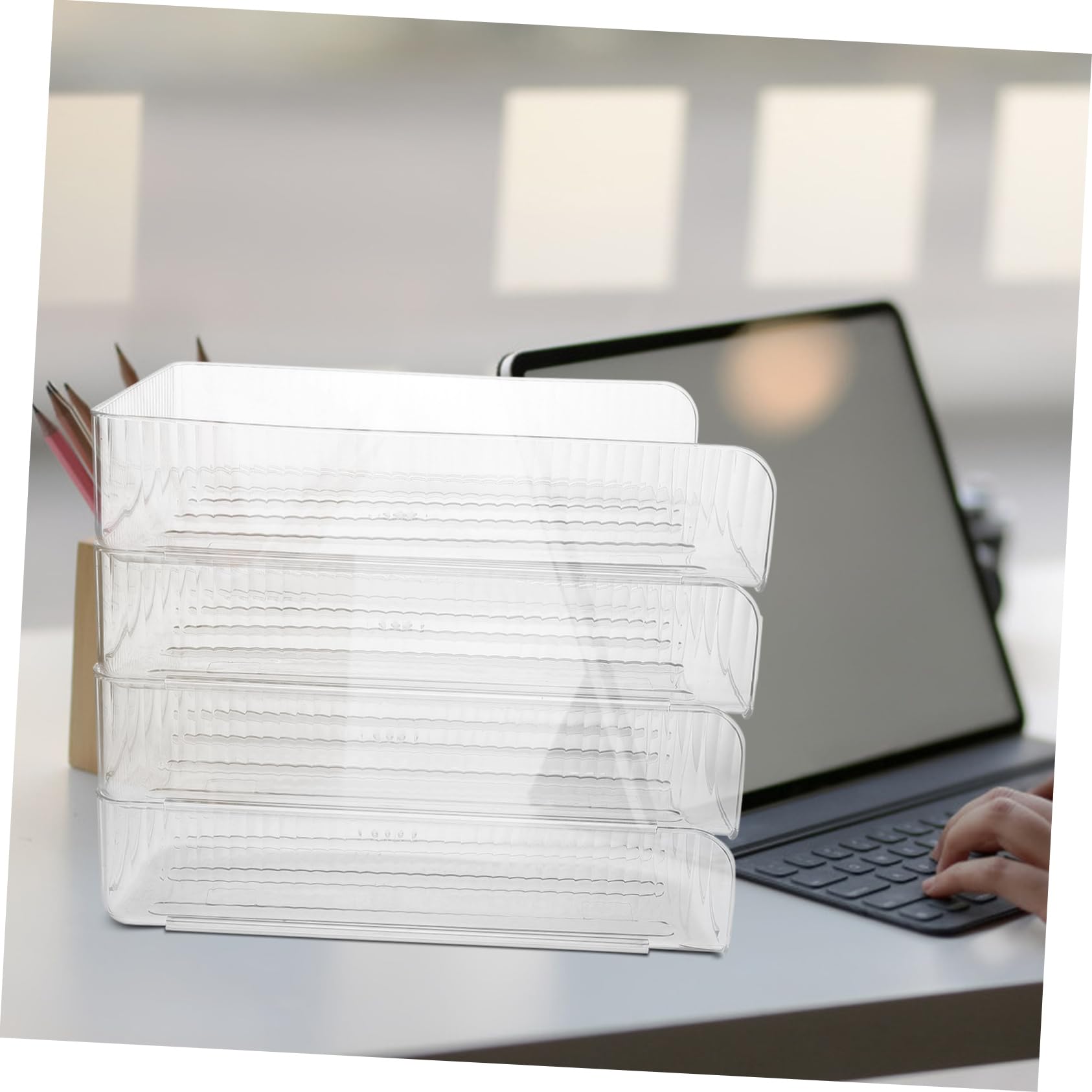 NUOBESTY Portadocumenti da Scrivania Impilabile A4 4 Pezzi in Plastica | Organizer per Fogli, Uso Casa e Scuola, Design Salvaspazio, Semplice e Stiloso
