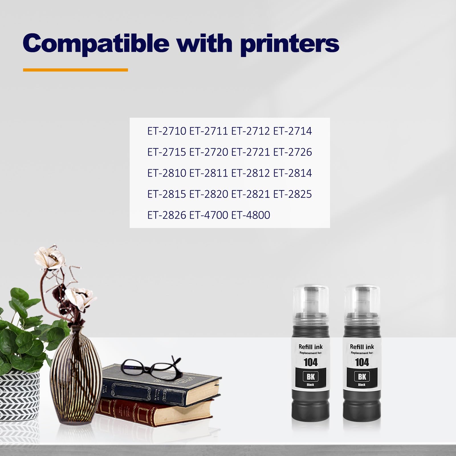 LAIPENG 104 Inchiostro Compatibile con Epson 104 per ET-2710 ET-2711 ET-2712 ET-2714 ET-2715 ET-2720 ET-2721 ET-2726 ET-2810 ET-2815 ET-2820 ET-2821 ET-2825 ET-2826 ET-4700 Stampante (2 Nero)