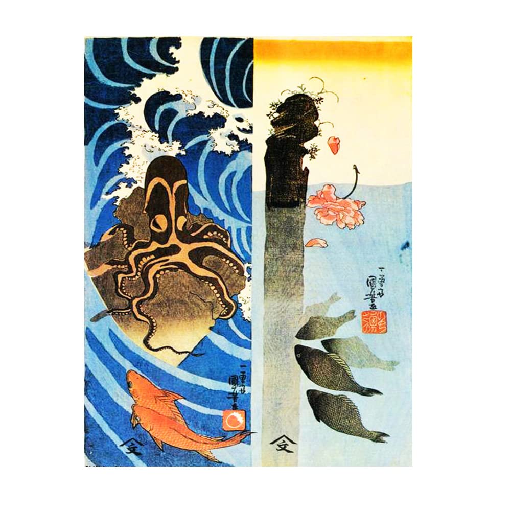 Amazon.co.jp: 手描きの日本の壁画《タコ》手作りアクリル画繊細な復元 