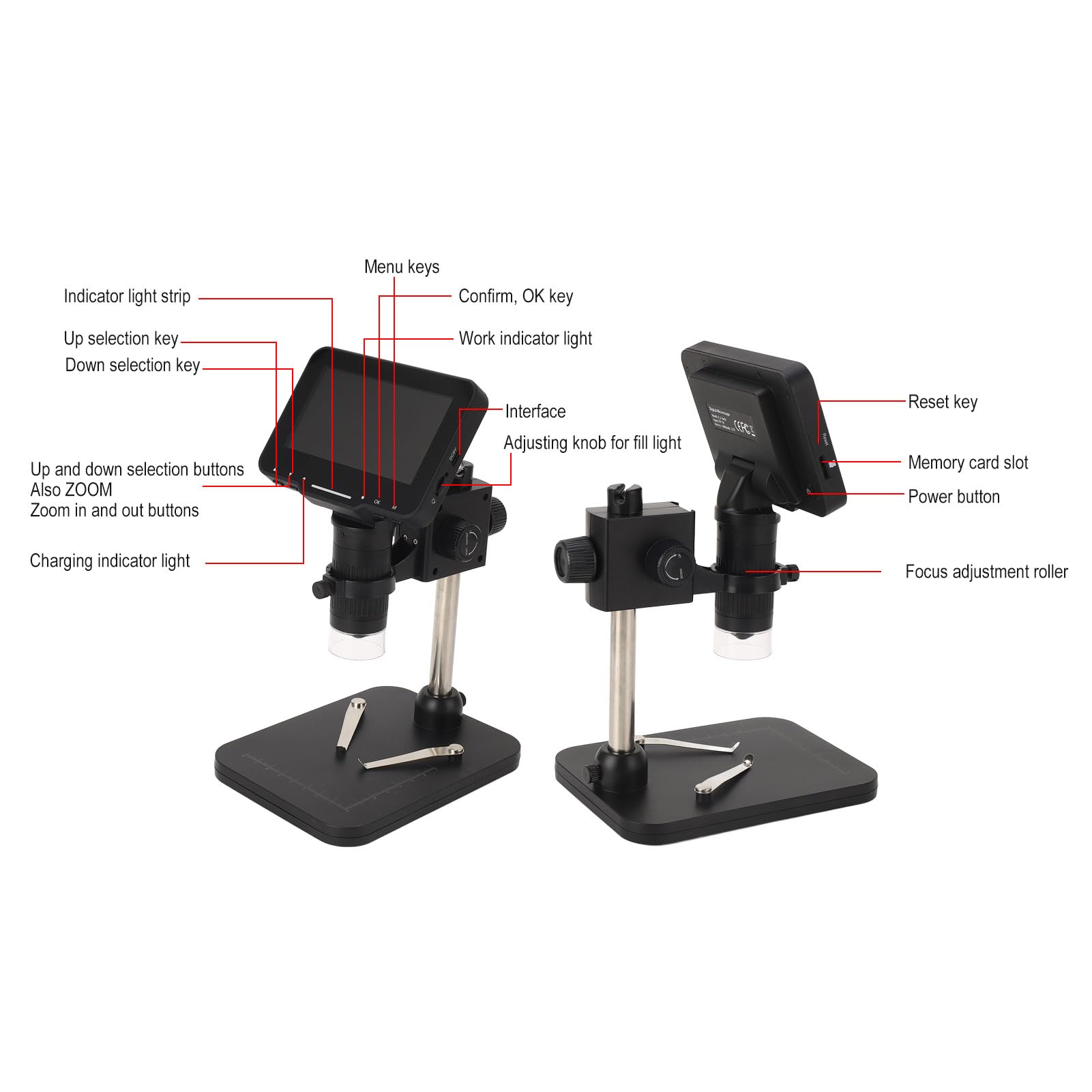 Hyuduo Digitalmikroskop, ABS-USB-Digitalmikroskop mit 4,3-Zoll-IPS-Bildschirm, 1000-facher Vergrößerung, 8 Einstellbaren LEDs, Foto- und Videoaufzeichnung für die Münzbetrachtung, PCB-Lötstudie