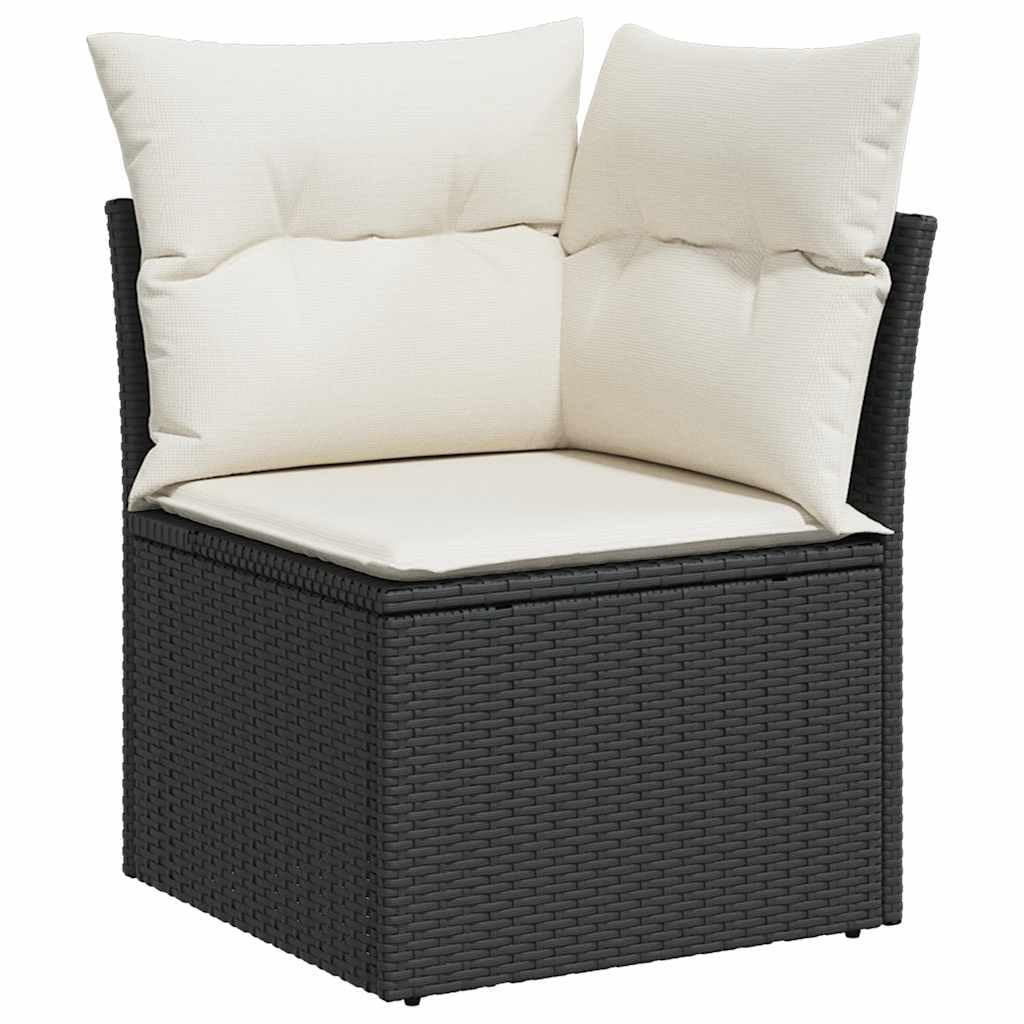 11-TLG. Garten-Sofagarnitur aus schwarzem Poly Rattan mit Kissen, wetterfestes Polyrattan Geflecht, Lounge Sitzgruppe für Terrasse Balkon und Wintergarten, inkl. Tisch, Stuhl, Regal