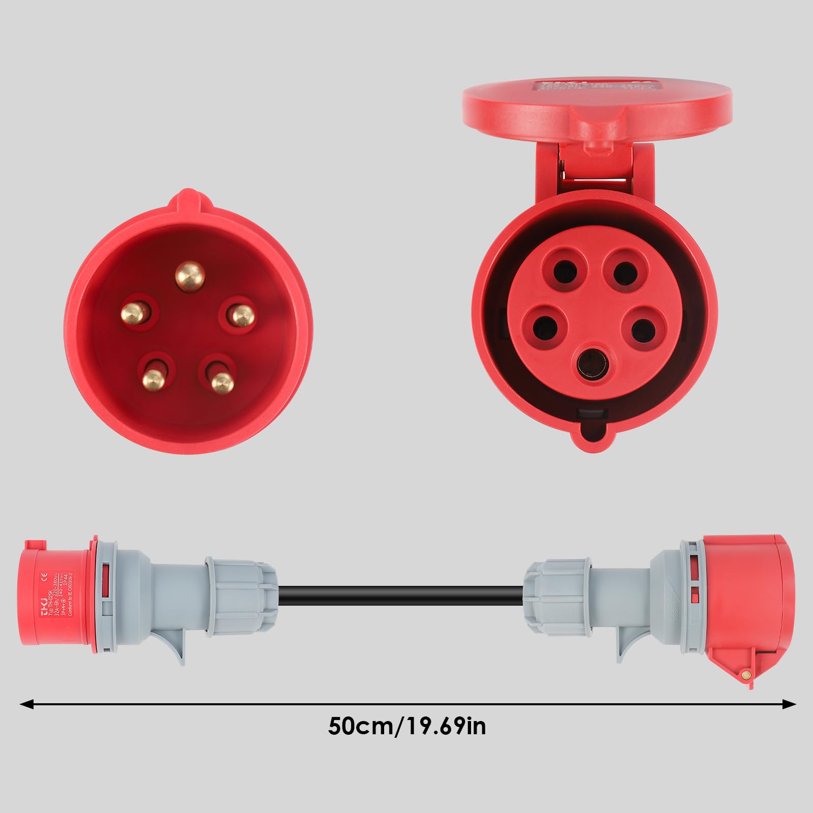 Diealles Shine® Adattatore CEE, Spina 32A(22KW) a Presa 16A(11KW), 5 Poli, 400V, 50 cm, Protezione IP44, Adatto per Industria, Officine, Cantieri, Agricoltura, Mercati