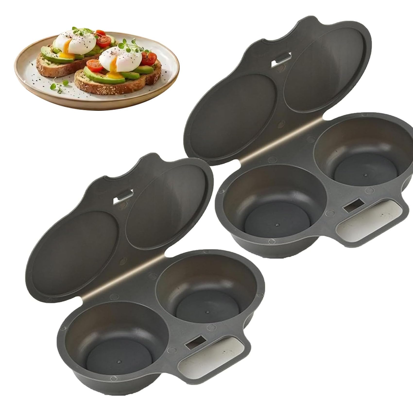 Microwave Egg Poacher With Lid & Handle, 2 Cavity Microwave Egg Poacher, Microwave Egg Boiler Poacher, Nonstick Poached Egg Maker, Quick-Heat Microwave Egg Cooker (2 pcsB)