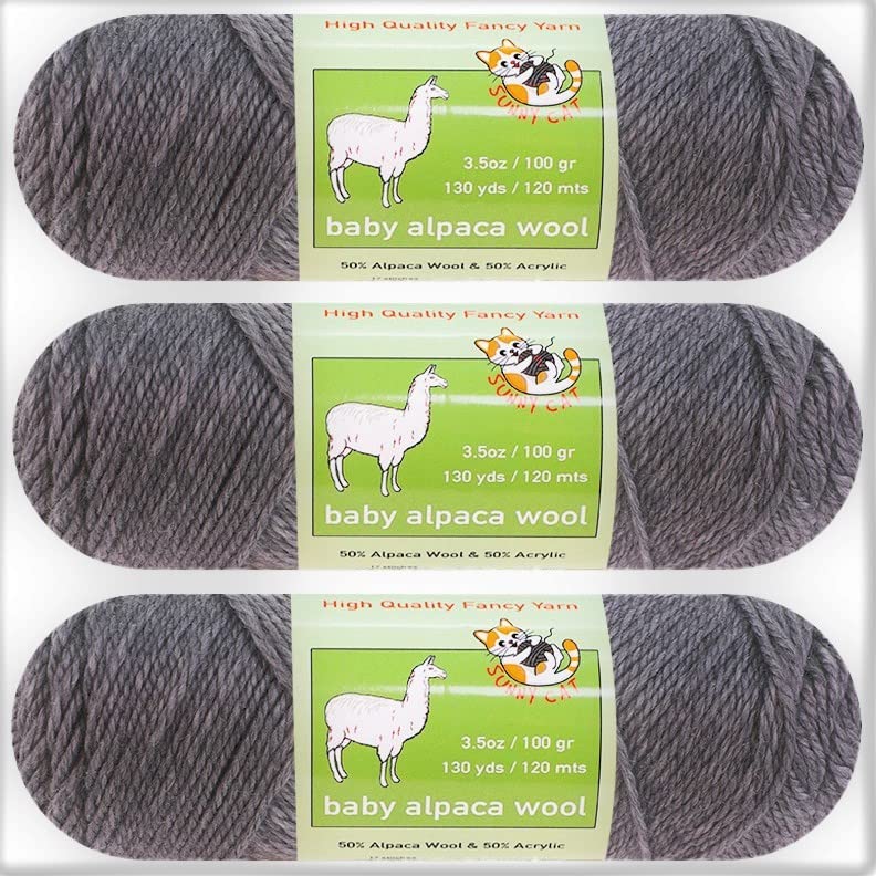 3-Pack Baby Alpaca Wool Blend Fashion Collection Art Crafts Crochet and Knitting by Sunny Cat (Olive Drab)