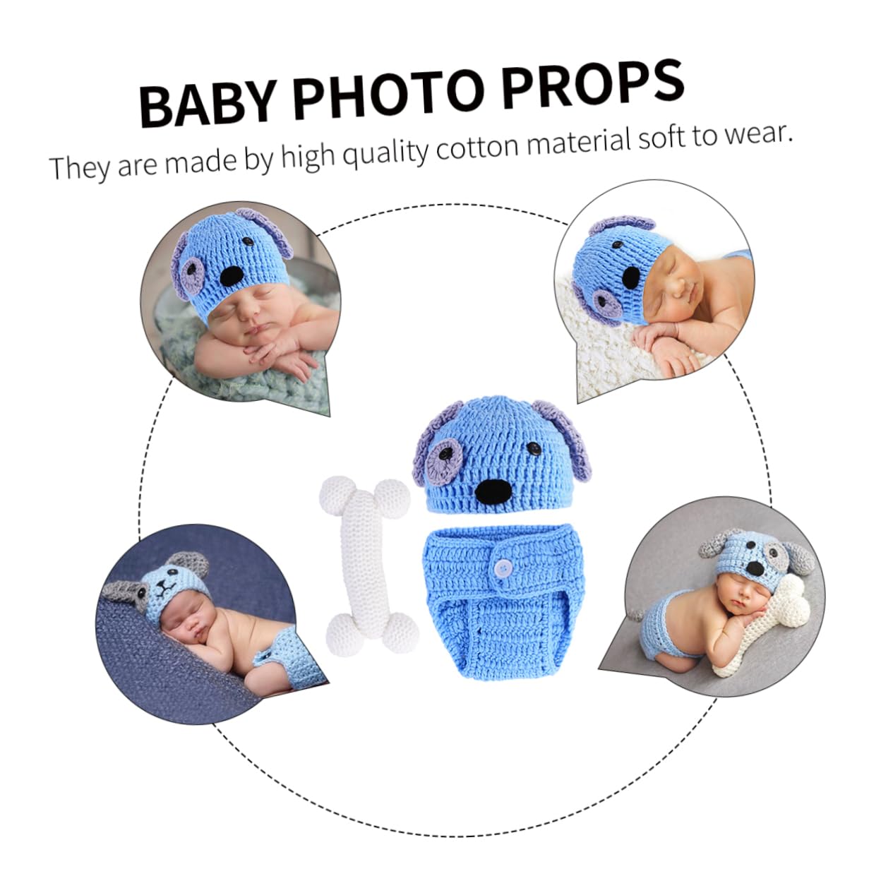 Hemobllo Ropa De Tejida Mano Con Diseño De Perrito Para Fotografía De Recién Nacido Incluye Sombrero Pantalones Cortos Y Azul