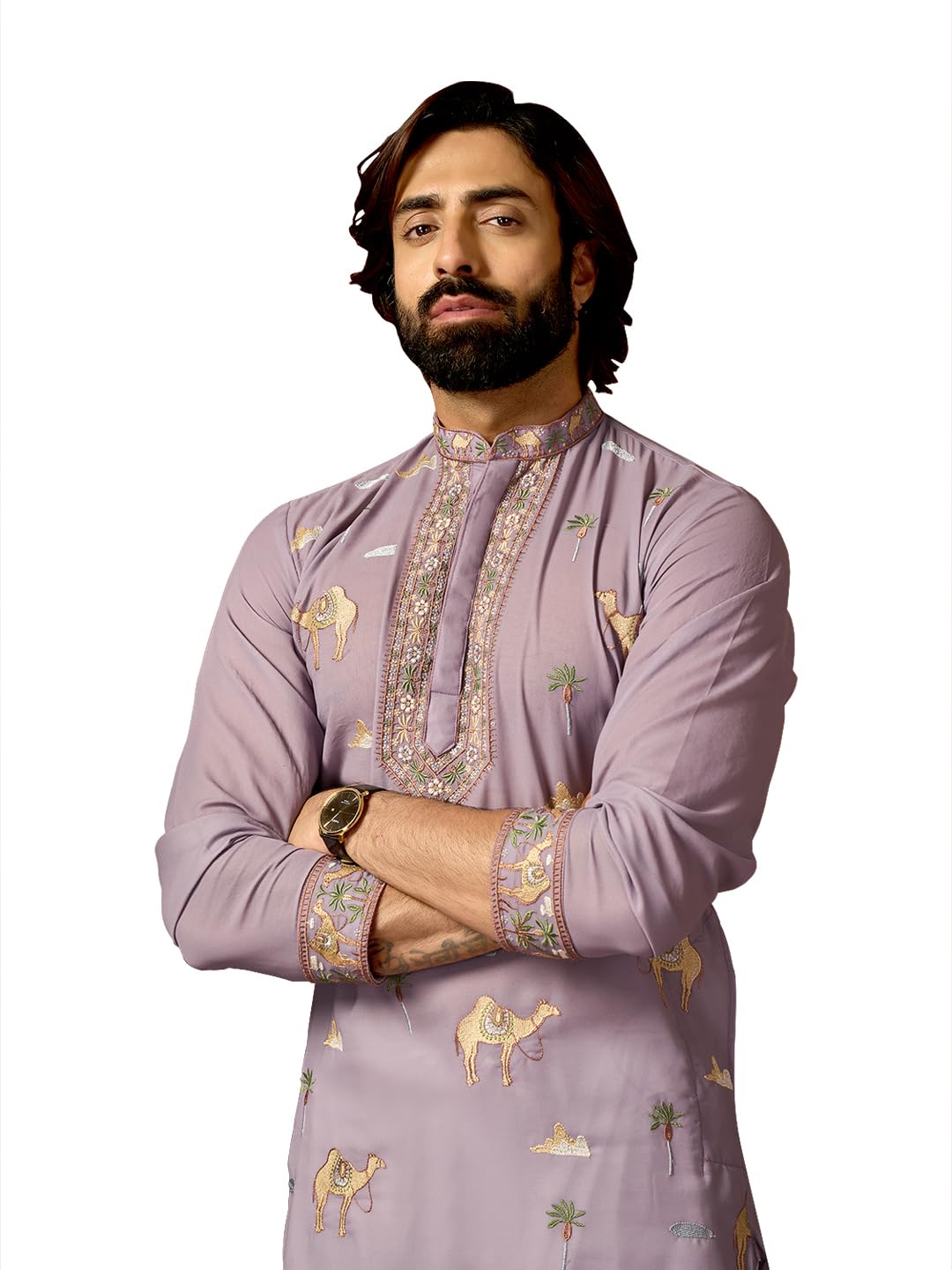 indiroop Designer Desert Theme Embroidered Pista Kurta-picture-16