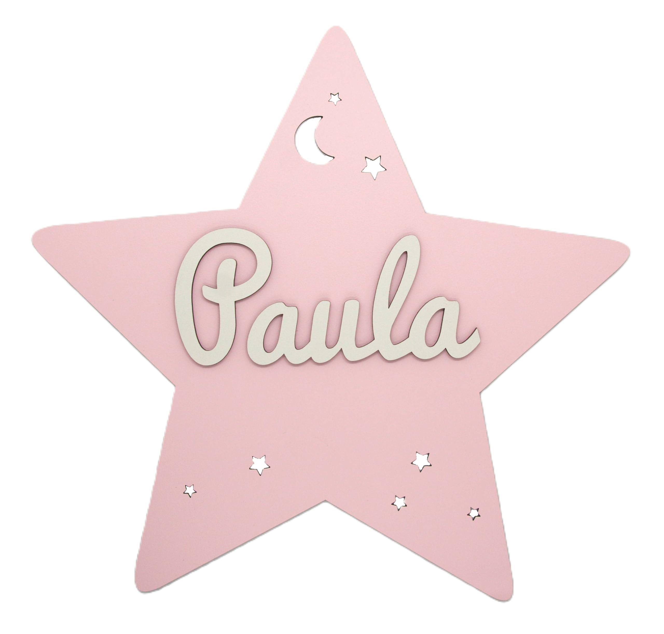 Placa estrella de madera personalizada con nombre. COLORES VARIOS
