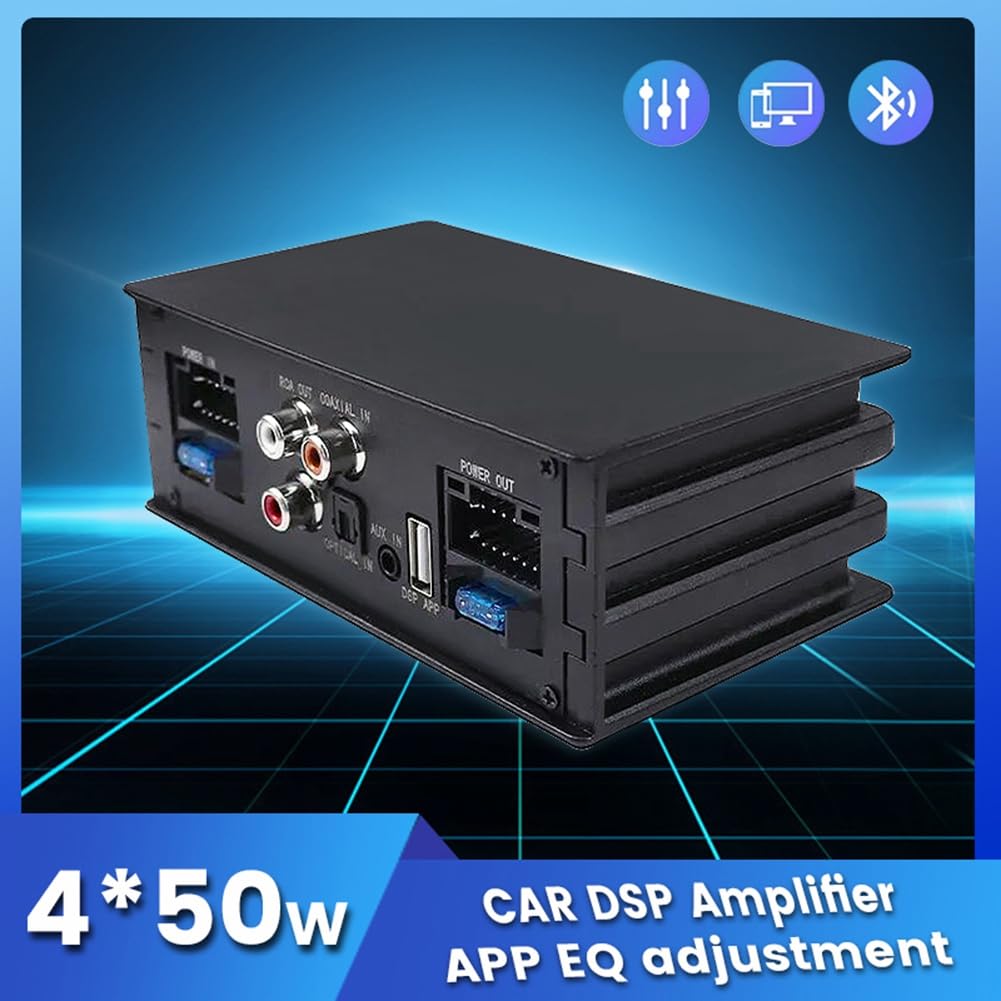 Procesador Amplificador para AutomóVil de 4X50 W Compatible con 10 Efectos de Sonido EQ Procesadores de Sonido Digitales Amplificador de Potencia de Audio Plug y Play