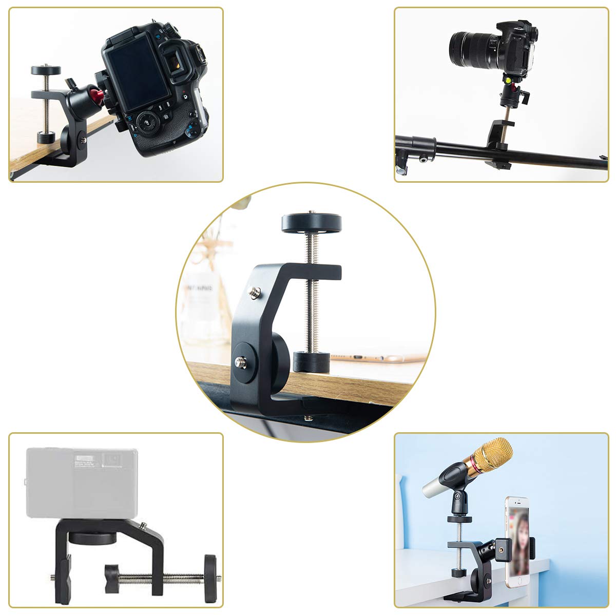 UTEBIT C Clamp with 1/4" Screw Adjustable Camera Mount Clamps Bracket