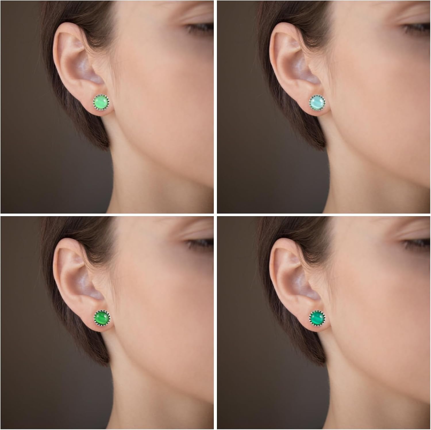 12 Pairs Surgical Stainless Steel Cat's Eye Stone Stud Earrings Multicolor Gemstone Stud Earrings Set for Women - Image 5