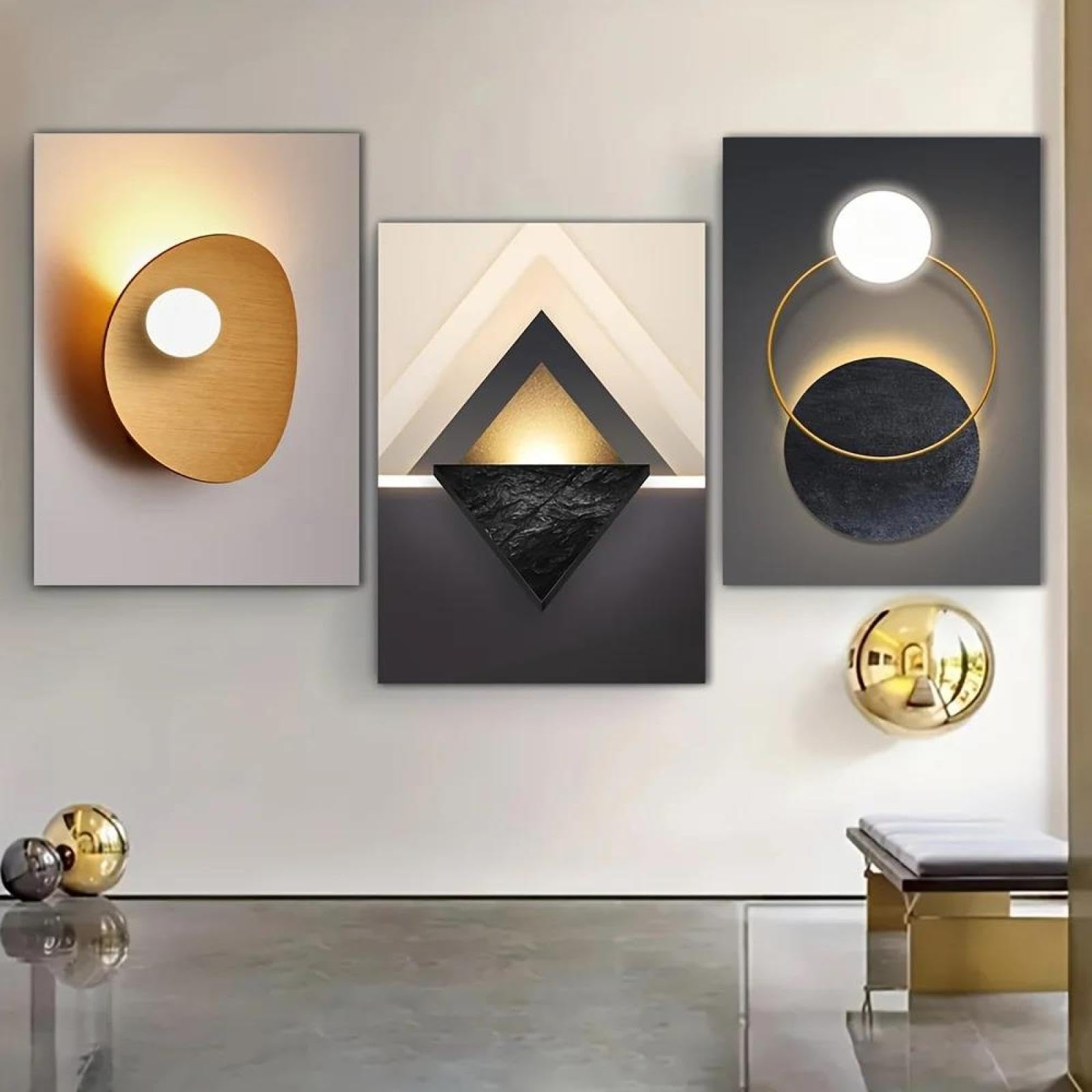 Yocheng 3pcs Geometric Pattern Themed Canvas Wall Art Paintings For Indoors Perfect 21x30cmx3 No Frame