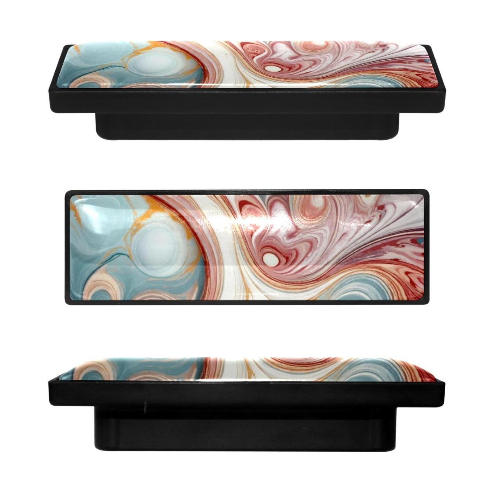 Boutons de placard rectangulaires marbre rose bleu lot de 4 pour tiroir et commode