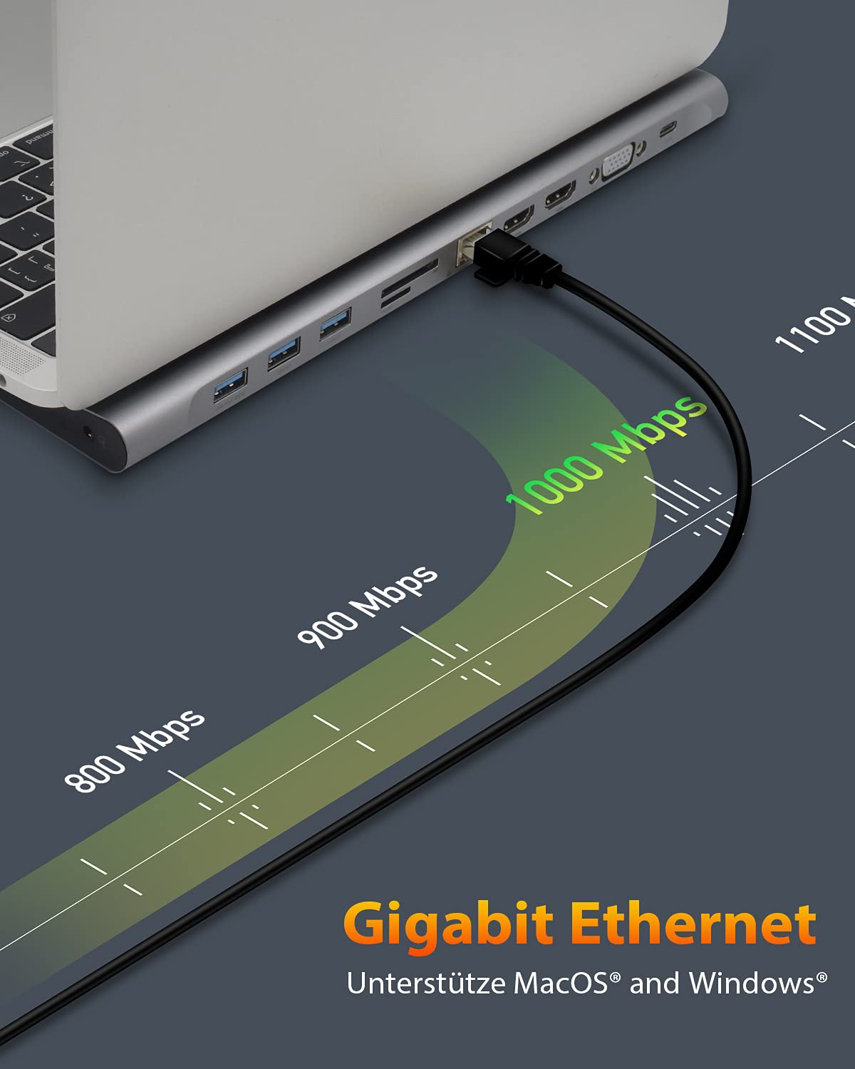 ICY BOX USB-C Docking Station (11-in-1) für 2 Monitore (2x HDMI & 1x VGA), 4K 30Hz, 3-fach USB 3.0 HUB, 100W Power Delivery, Gigabit Ethernet, Kartenleser, Grau, IB-DK2106-C